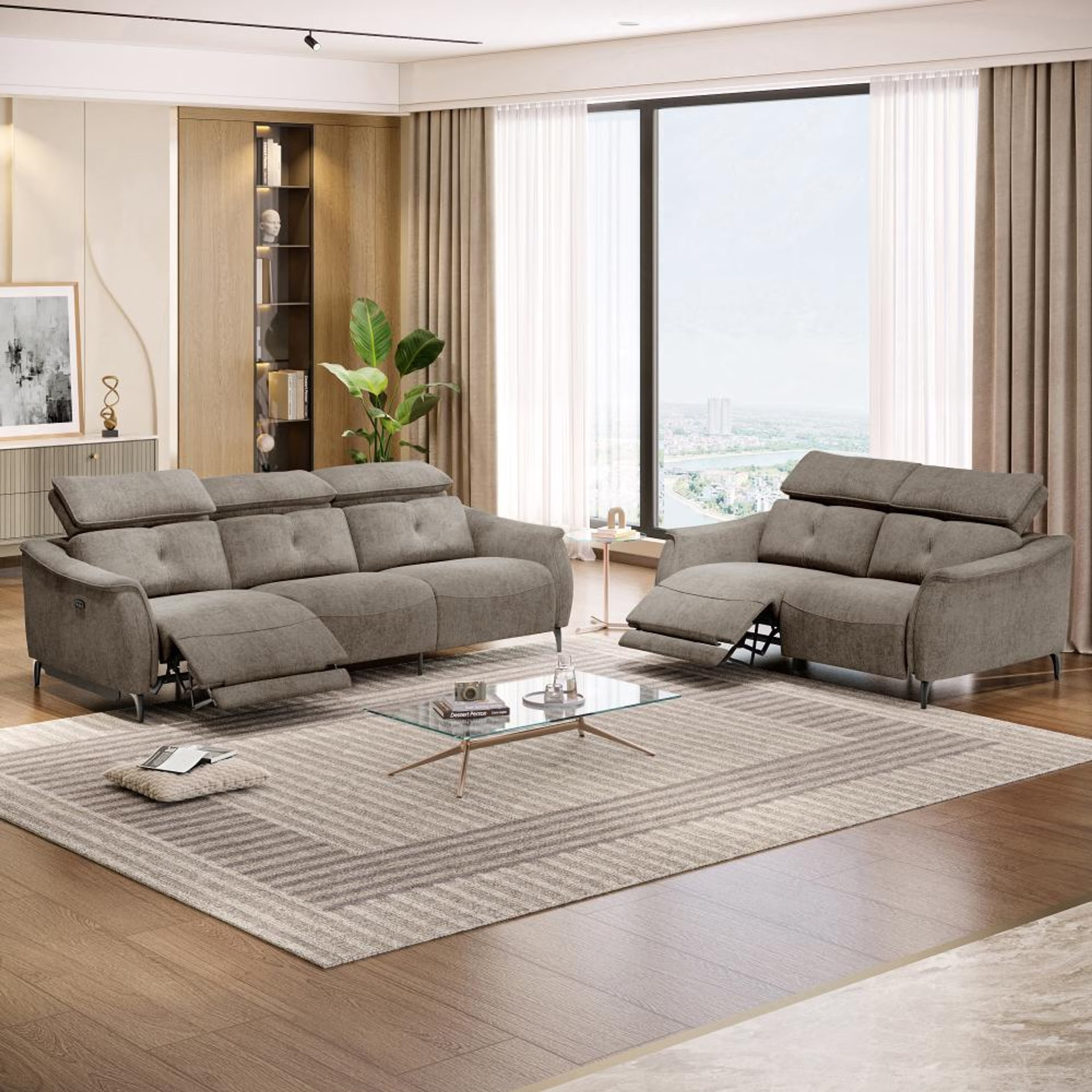 Wakefit Curacao With Motion Sofa Set (3+2) Seater Regular, With Motion, Set (3+2 Left Motion), Taupe
