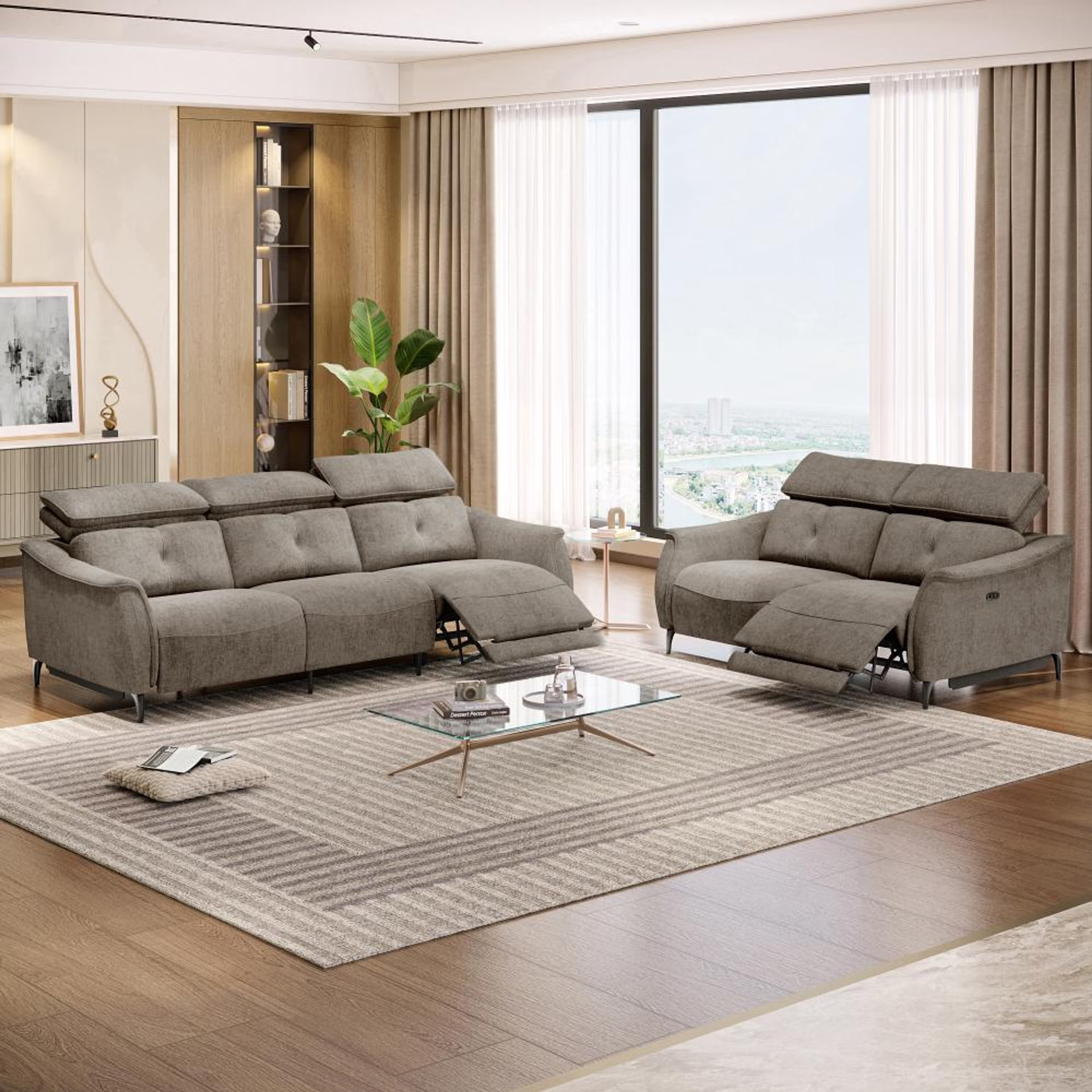 Wakefit Curacao With Motion Sofa Set (3+2) Seater Regular, With Motion, Set (3+2 Right Motion), Taupe