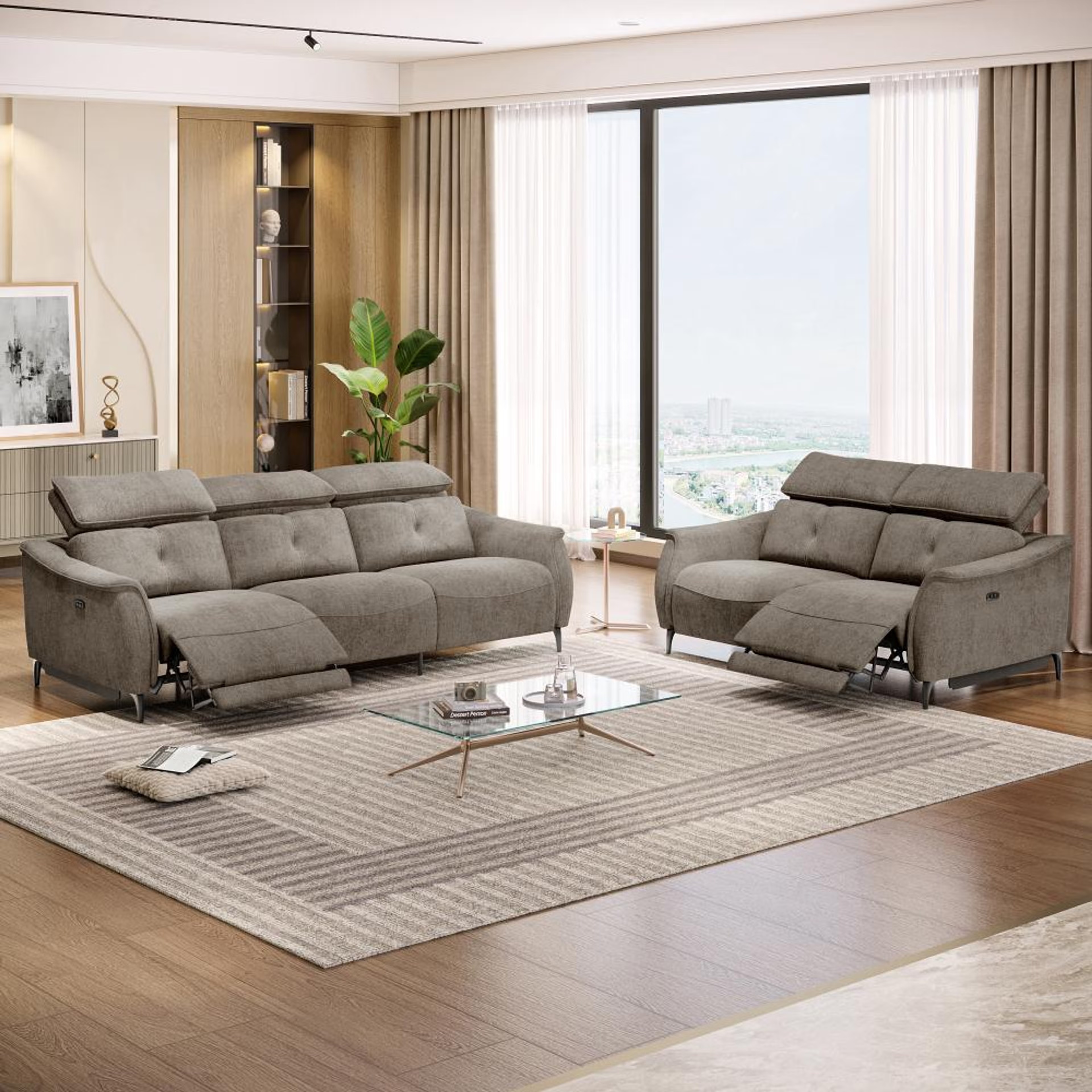 Wakefit Curacao With Motion Sofa Set (3+2) Seater Regular, With Motion, Set (3 Left + 2 Right Seater), Taupe