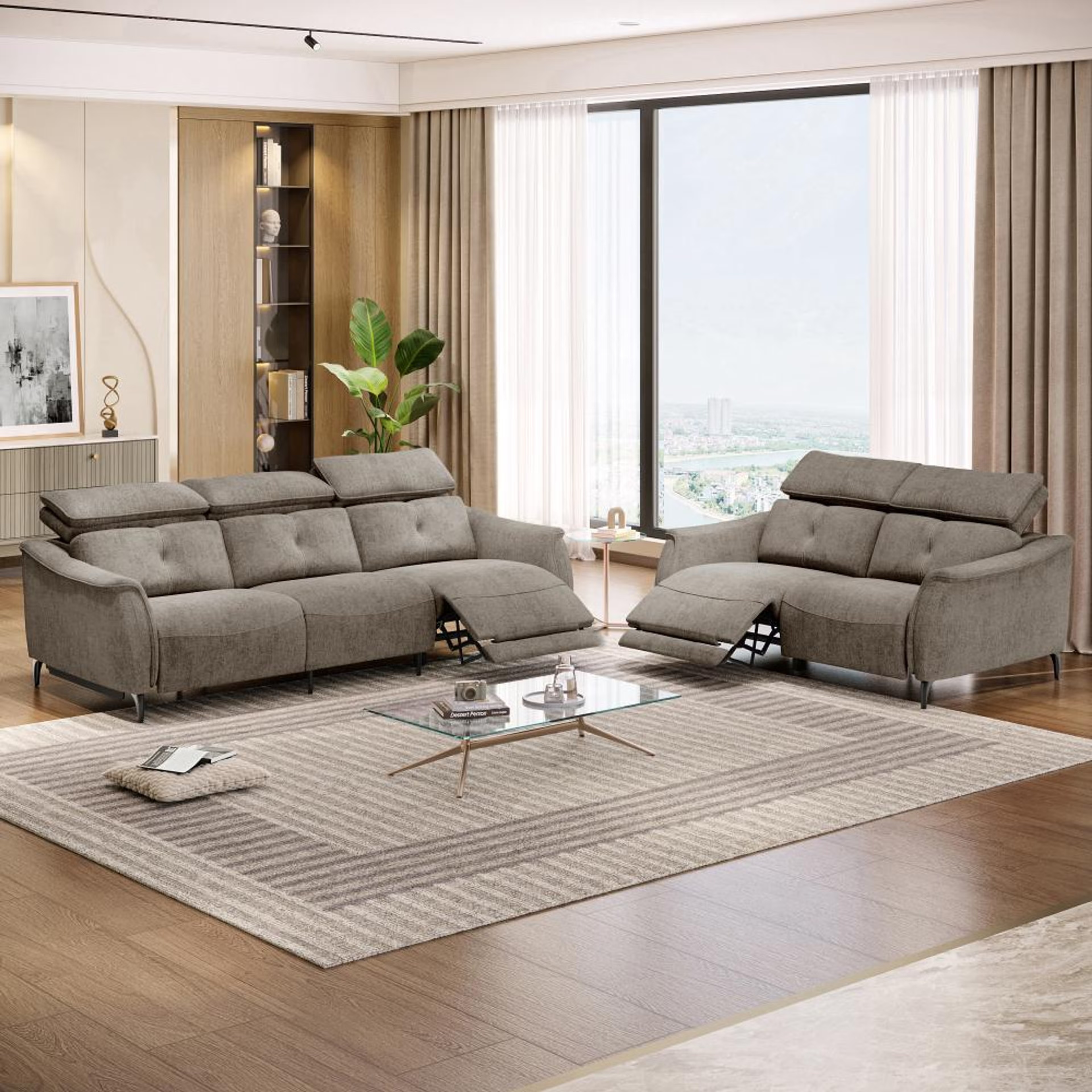 Wakefit Curacao With Motion Sofa Set (3+2) Seater Regular, With Motion, Set (3 Right + 2 Left Seater), Taupe