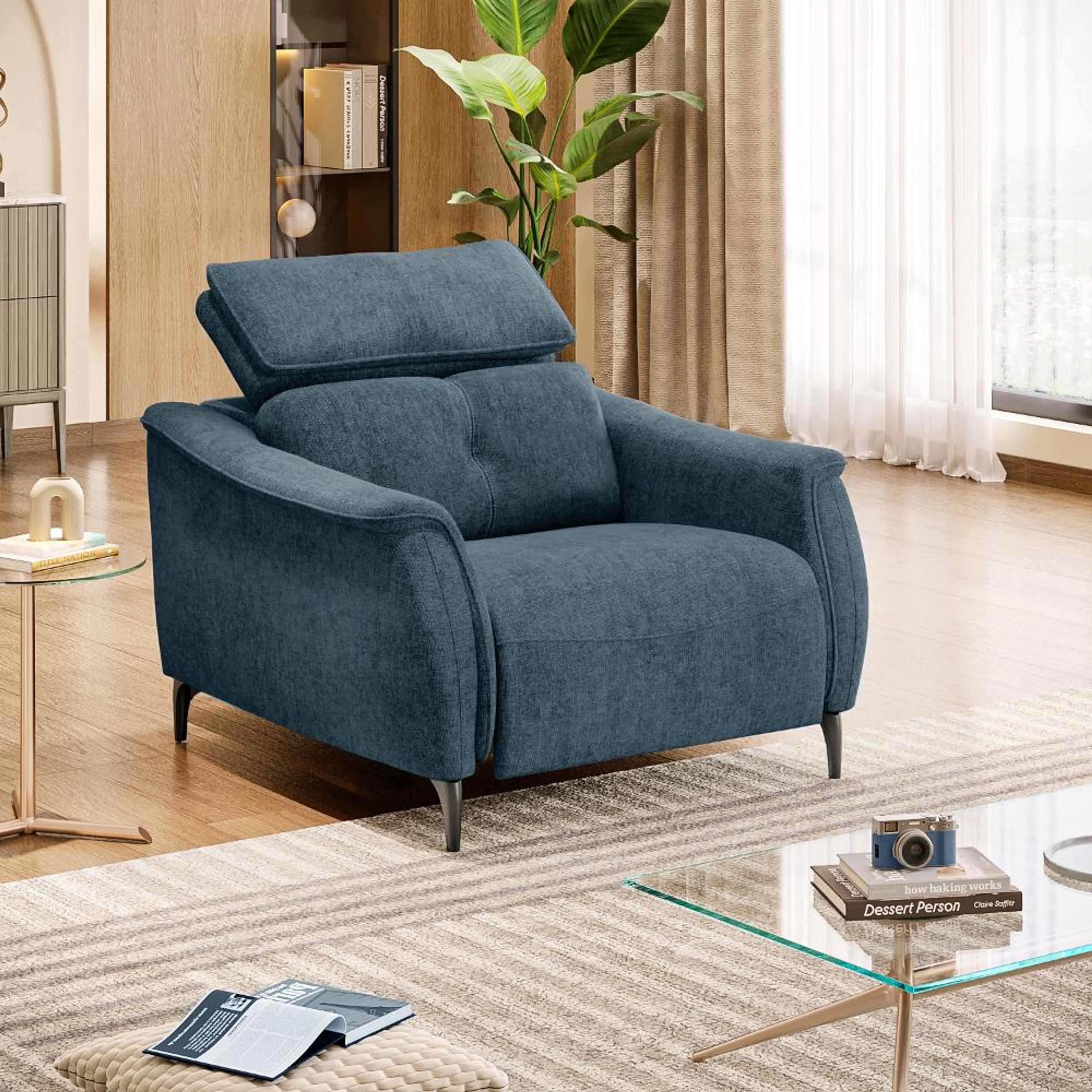 Home 25 Wakefit Curacao Sofa Without Motion - Single Seater Regular, Without Motion, Single Seater, Blue