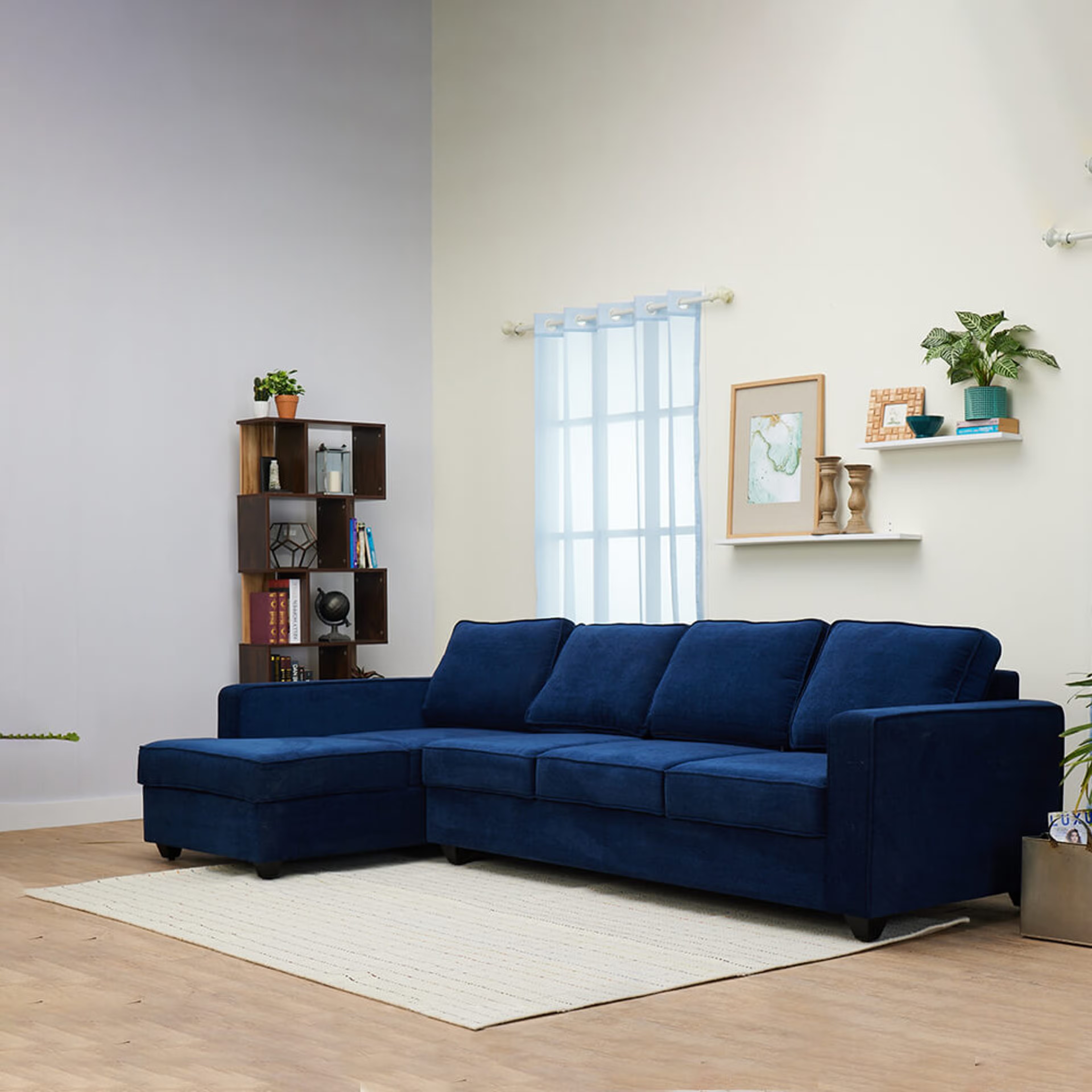 Wakefit Napper L Shape Sofa Set (3 Seater + Left Aligned Chaise) Sectional, Without Storage, 3 + Left Aligned Chaise, Cobalt Blue