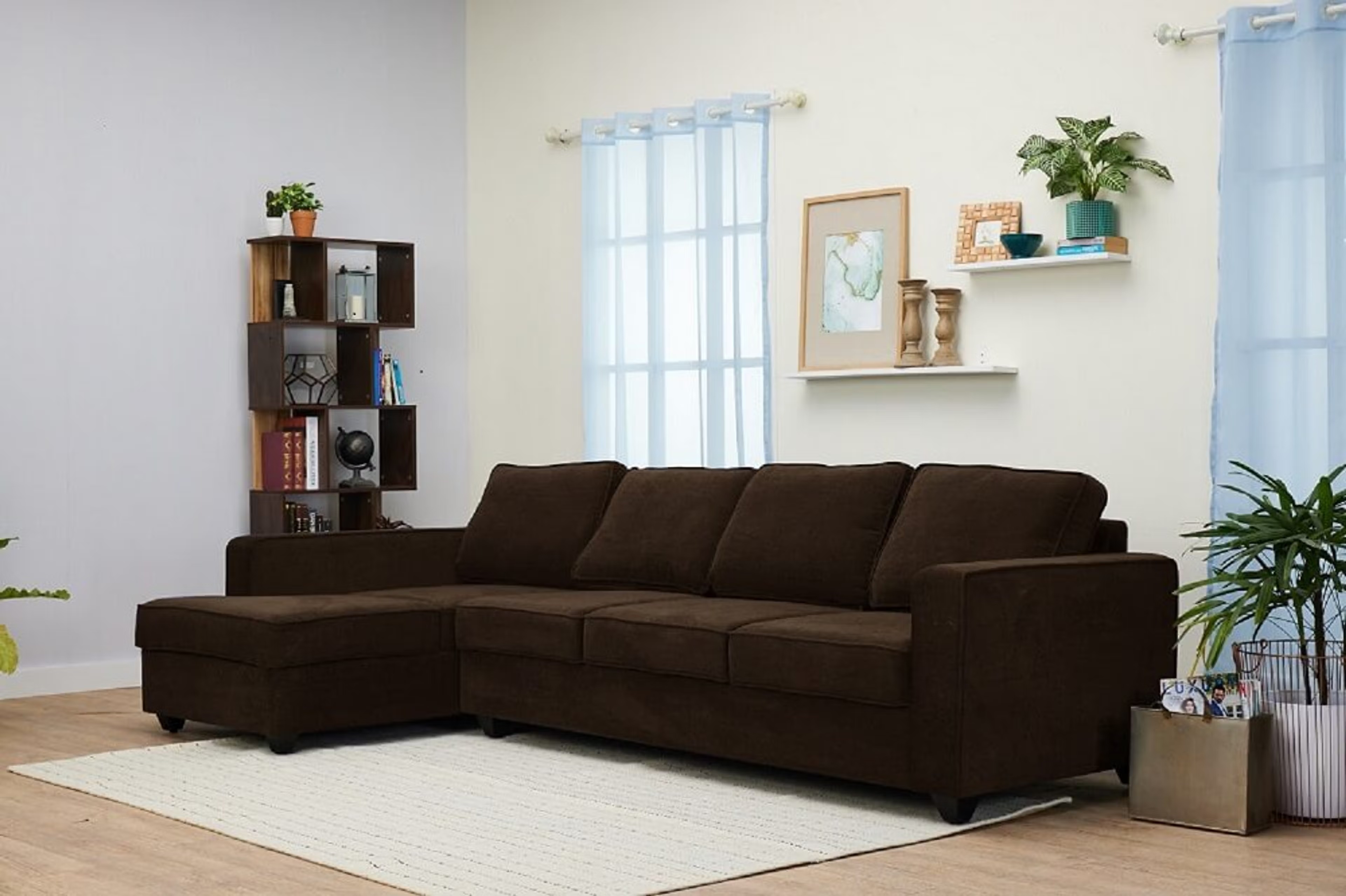 Wakefit Napper L Shape Sofa Set (3 Seater + Left Aligned Chaise) Sectional, Without Storage, 3 + Left Aligned Chaise, Dark Earth