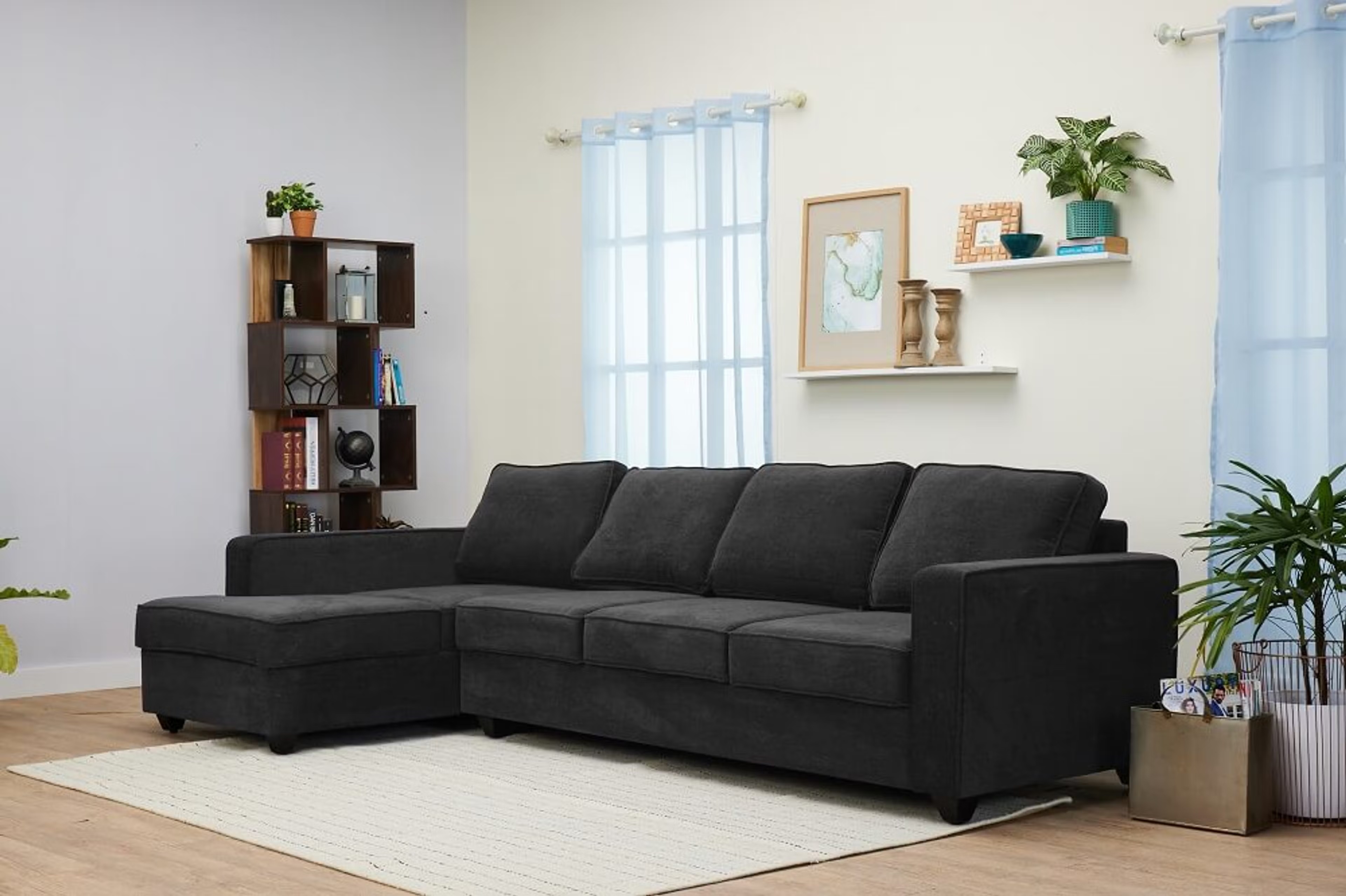 Wakefit Napper L Shape Sofa Set (3 Seater + Left Aligned Chaise) Sectional, Without Storage, 3 + Left Aligned Chaise, Smoke Grey