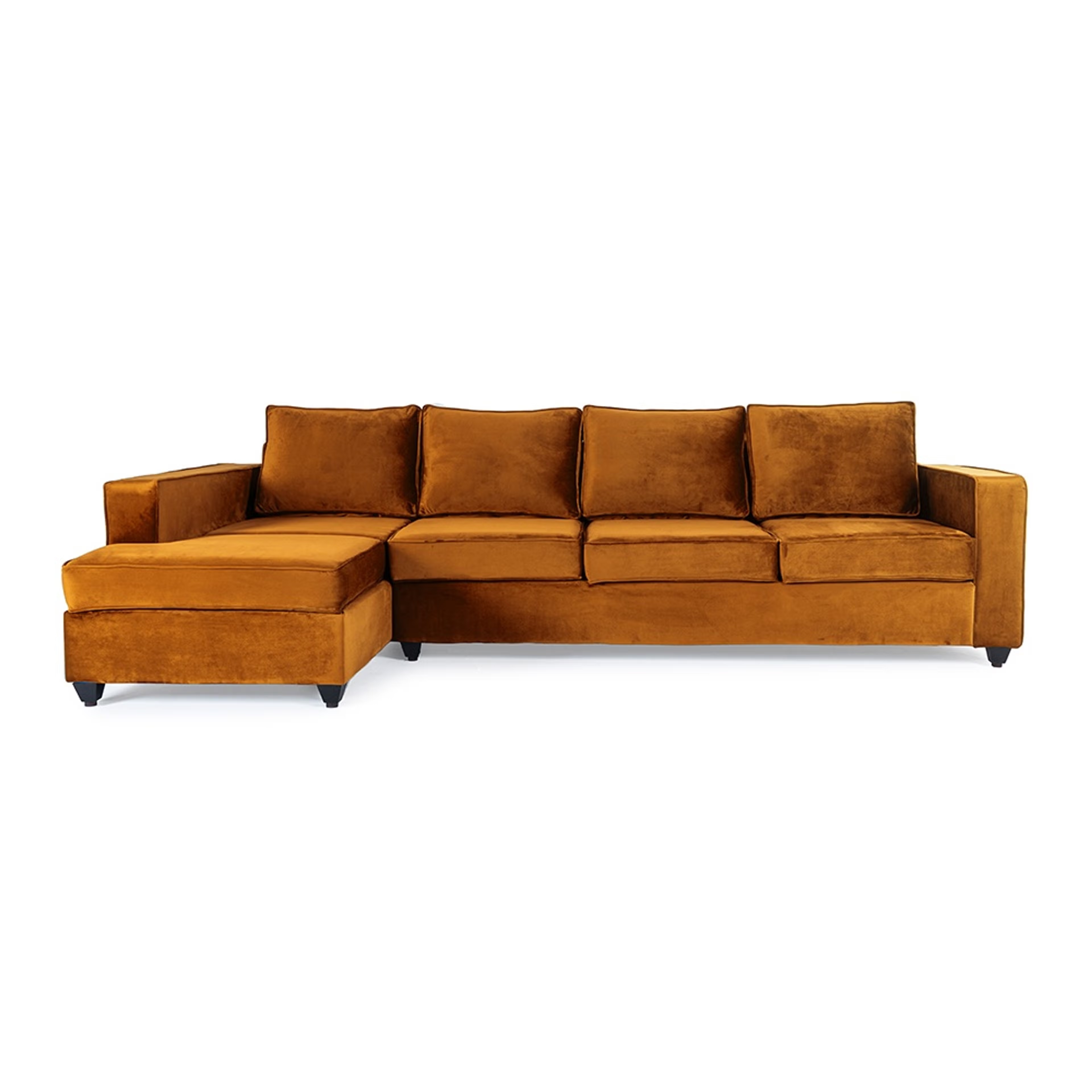 Home 36 Wakefit Napper L Shape Sofa Set (3 Seater + Left Aligned Chaise) - Velvet Amber Sectional, Without Storage, 3 + Left Aligned Chaise, Amber