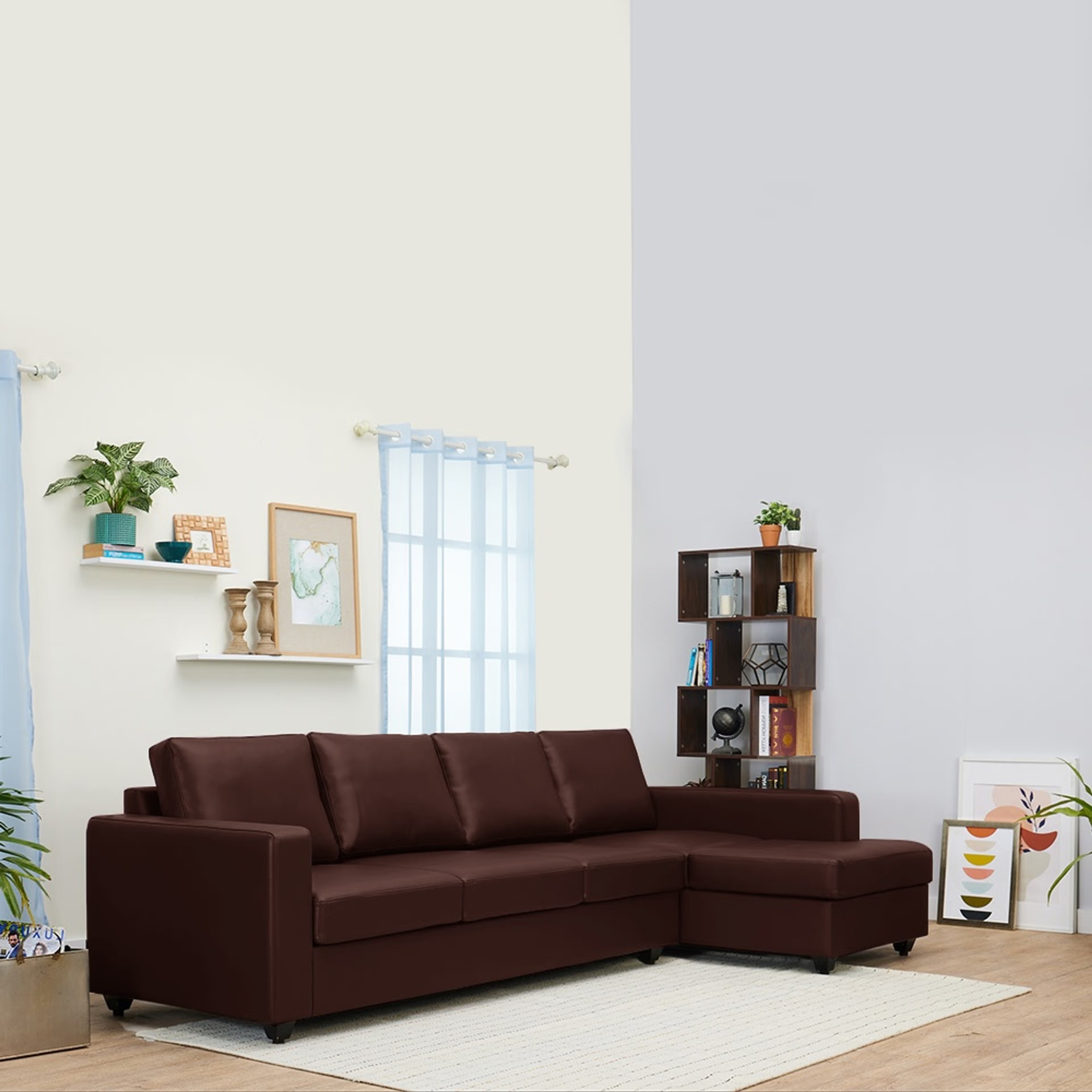 Home 38 Wakefit Napper L Shape Sofa Set (3 Seater + Left Aligned Chaise) Sectional, Without Storage, 3 + Left Aligned Chaise, Dark Fantasy