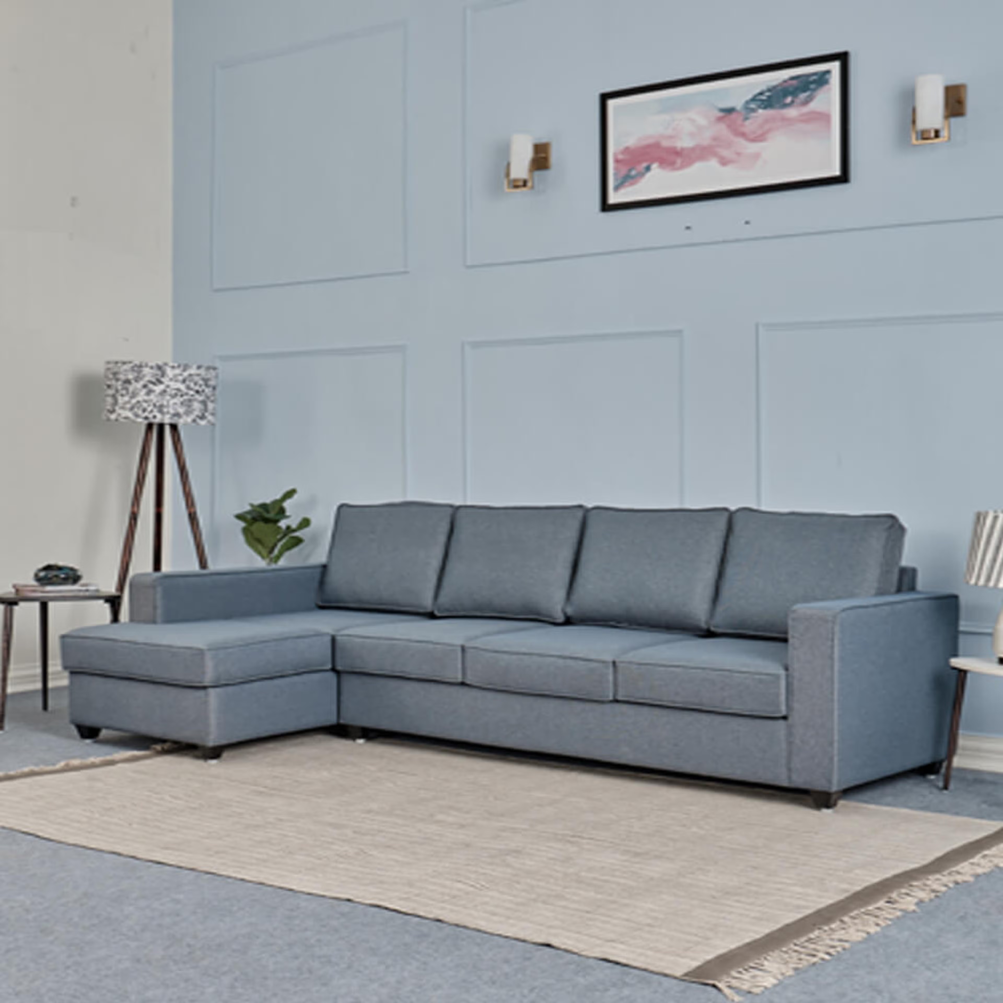 Wakefit Napper L Shape Sofa Set (3 Seater + Left Aligned Chaise) Sectional, Without Storage, 3 + Left Aligned Chaise, Omega Blue