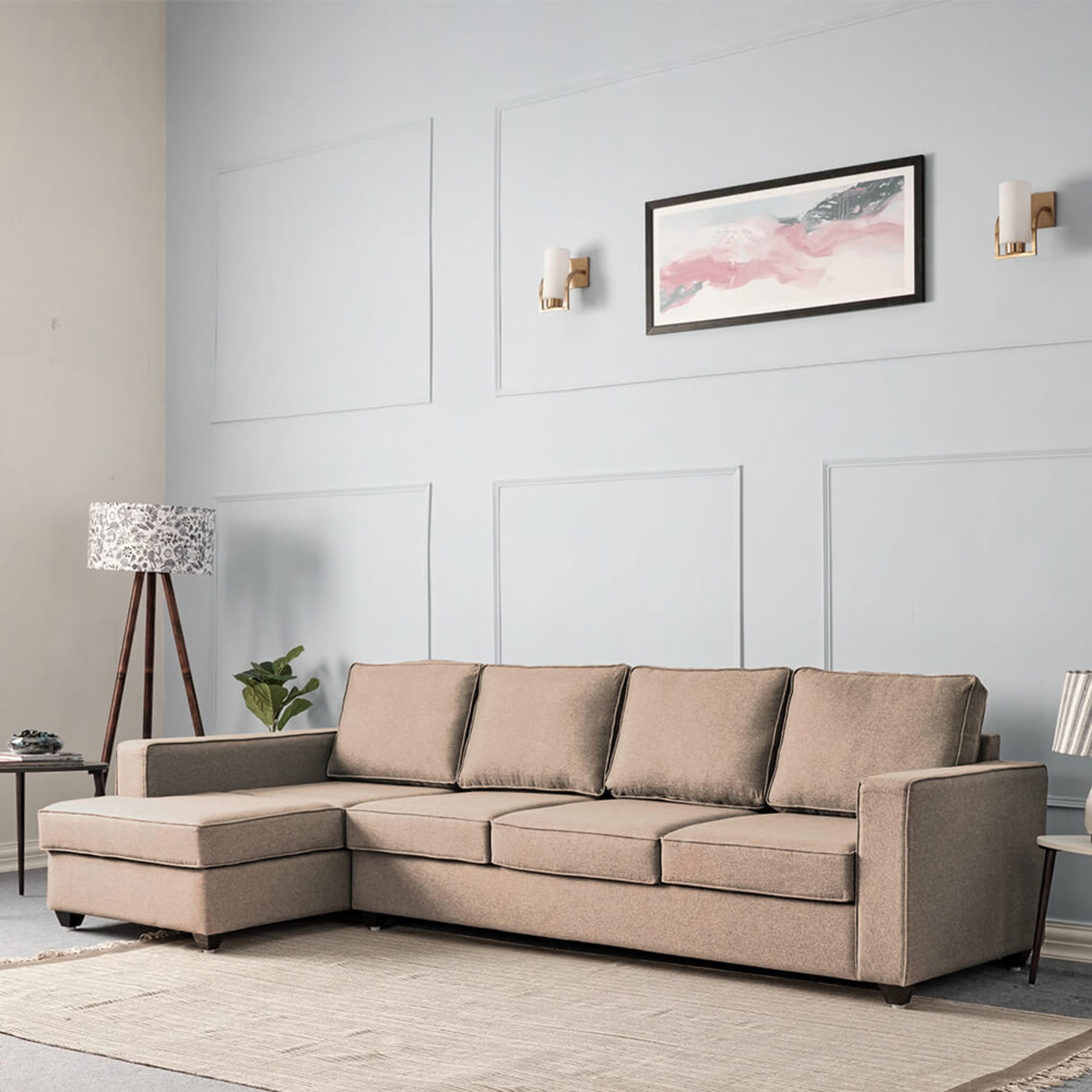Wakefit Napper L Shape Sofa Set (3 Seater + Left Aligned Chaise) Sectional, Without Storage, 3 + Left Aligned Chaise, Omega Pearl