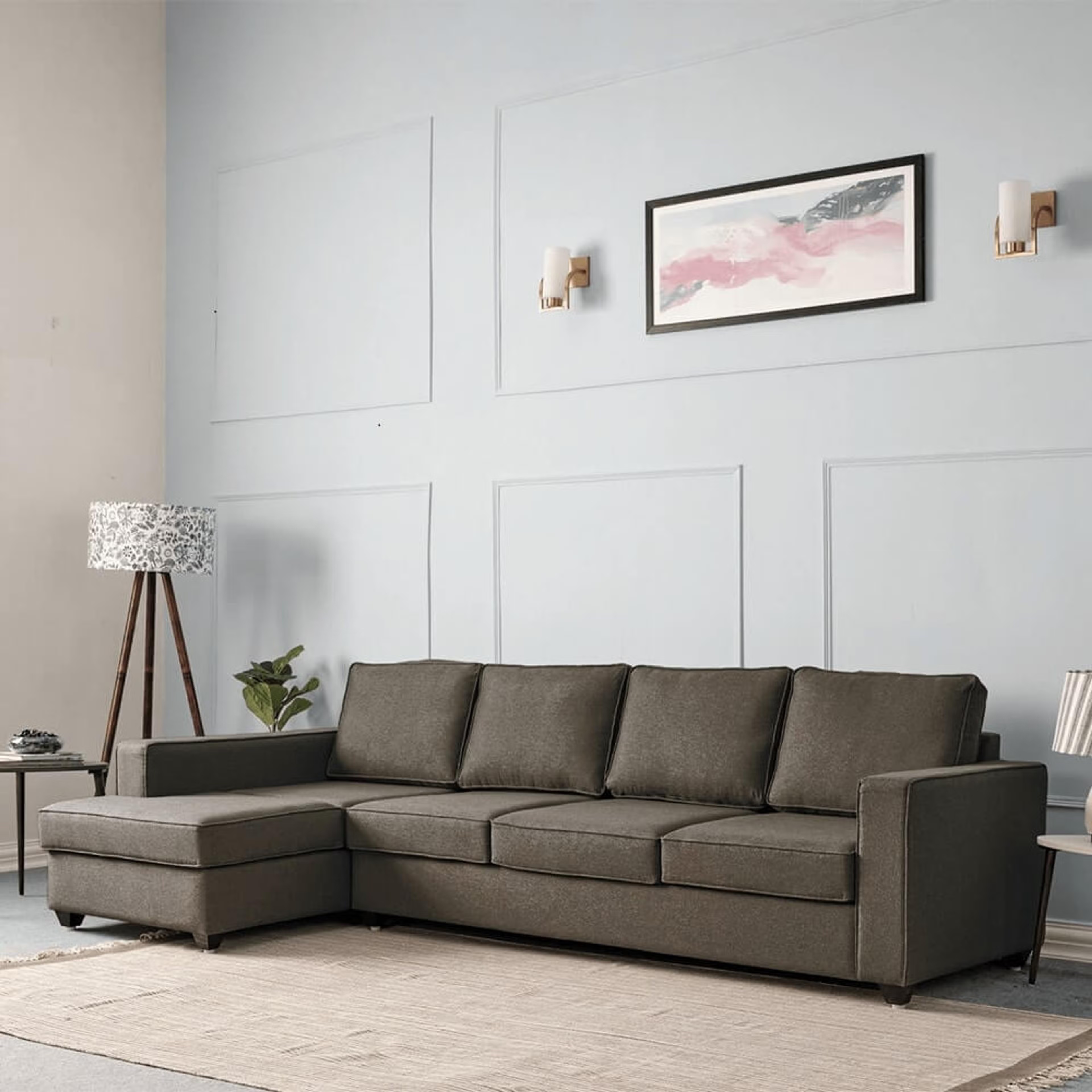 Wakefit Napper L Shape Sofa Set (3 Seater + Left Aligned Chaise) Sectional, Without Storage, 3 + Left Aligned Chaise, Omega Grey