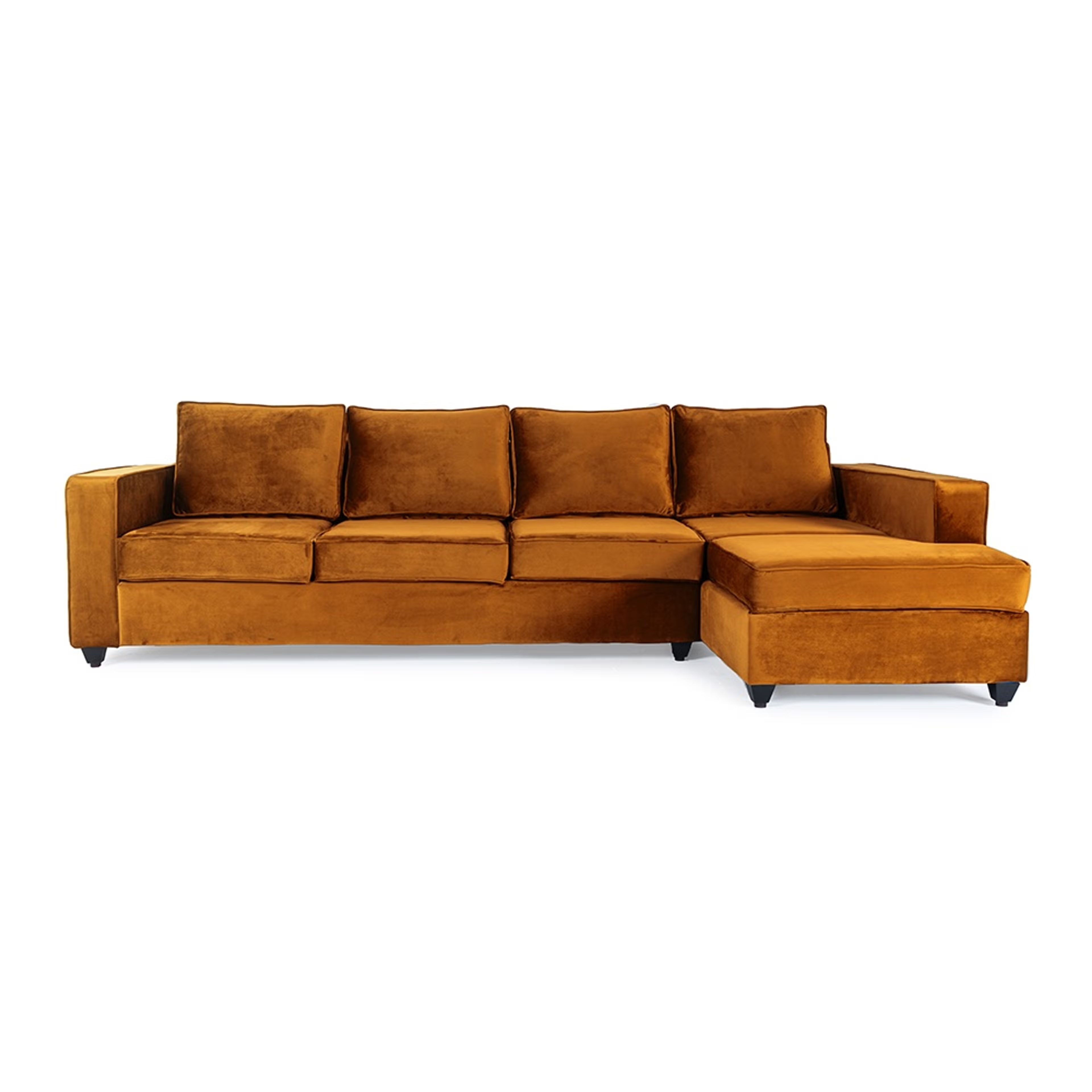 Wakefit Napper L Shape Sofa Set (3 Seater + Right Aligned Chaise) - Velvet Amber Sectional, Without Storage, 3 + Right Aligned Chaise, Amber