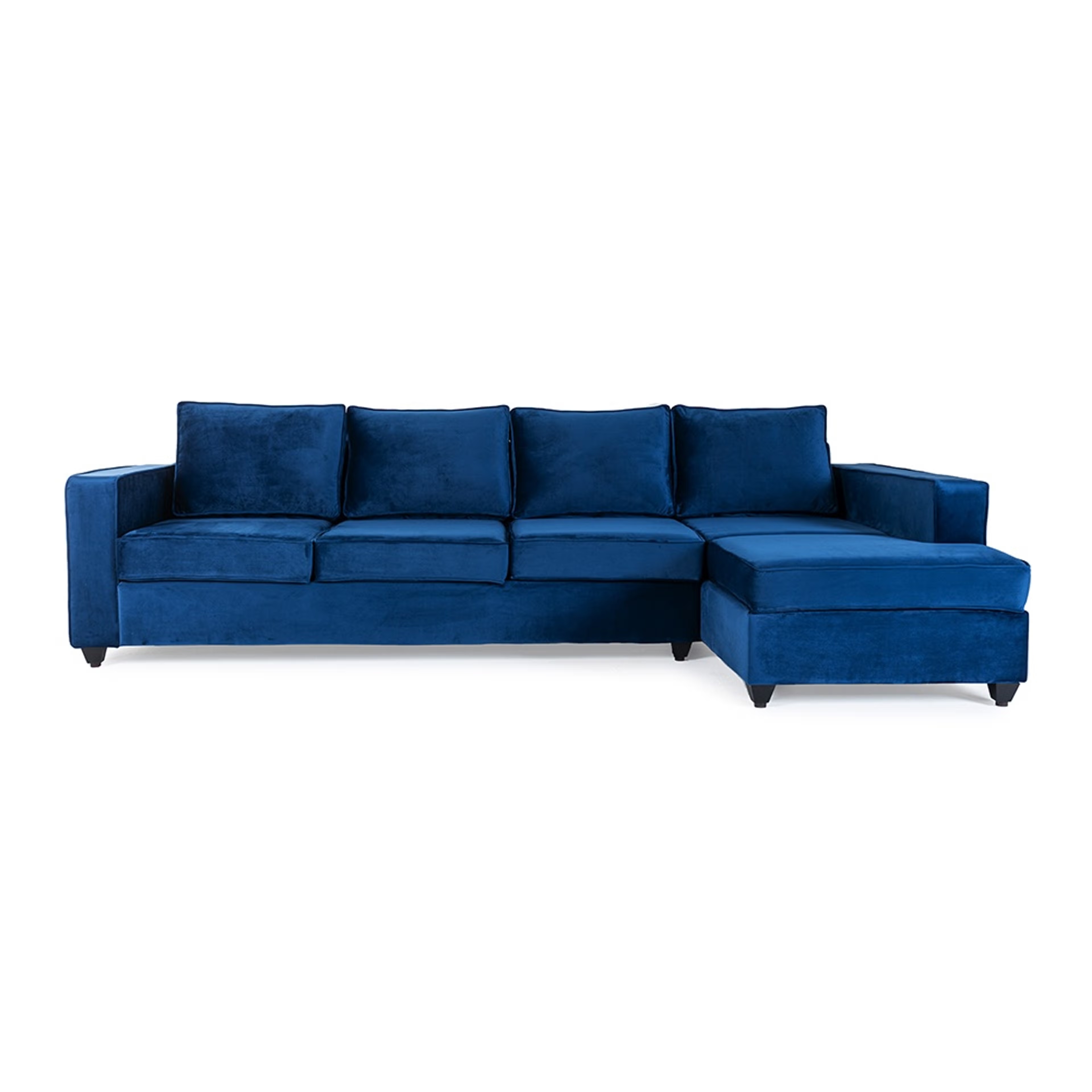Wakefit Napper L Shape Sofa Set (3 Seater + Right Aligned Chaise) - Velvet Blue Sectional, Without Storage, 3 + Right Aligned Chaise, Blue