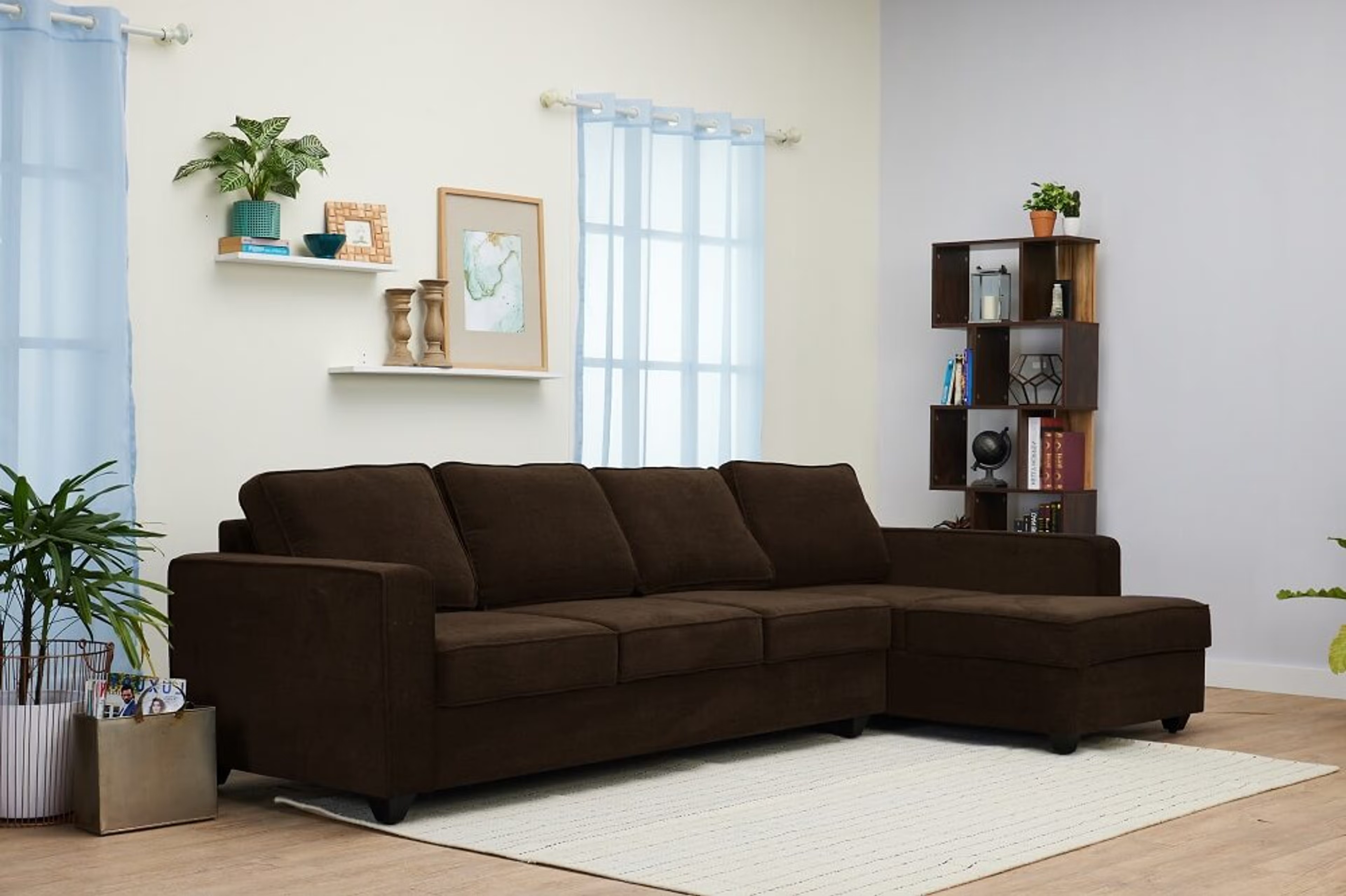 Wakefit Napper L Shape Sofa Set (3 Seater + Right Aligned Chaise) Sectional, Without Storage, 3 + Right Aligned Chaise, Dark Earth