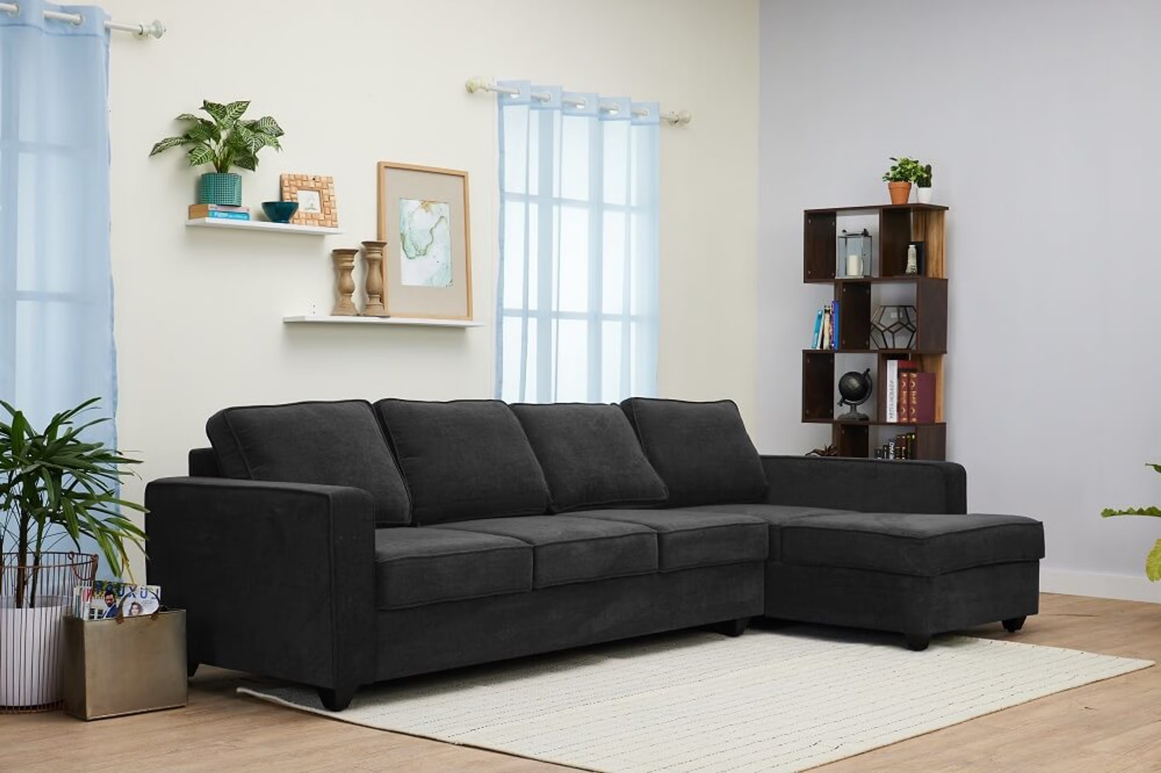 Home 33 Wakefit Napper L Shape Sofa Set (3 Seater + Right Aligned Chaise) Sectional, Without Storage, 3 + Right Aligned Chaise, Smoke Grey