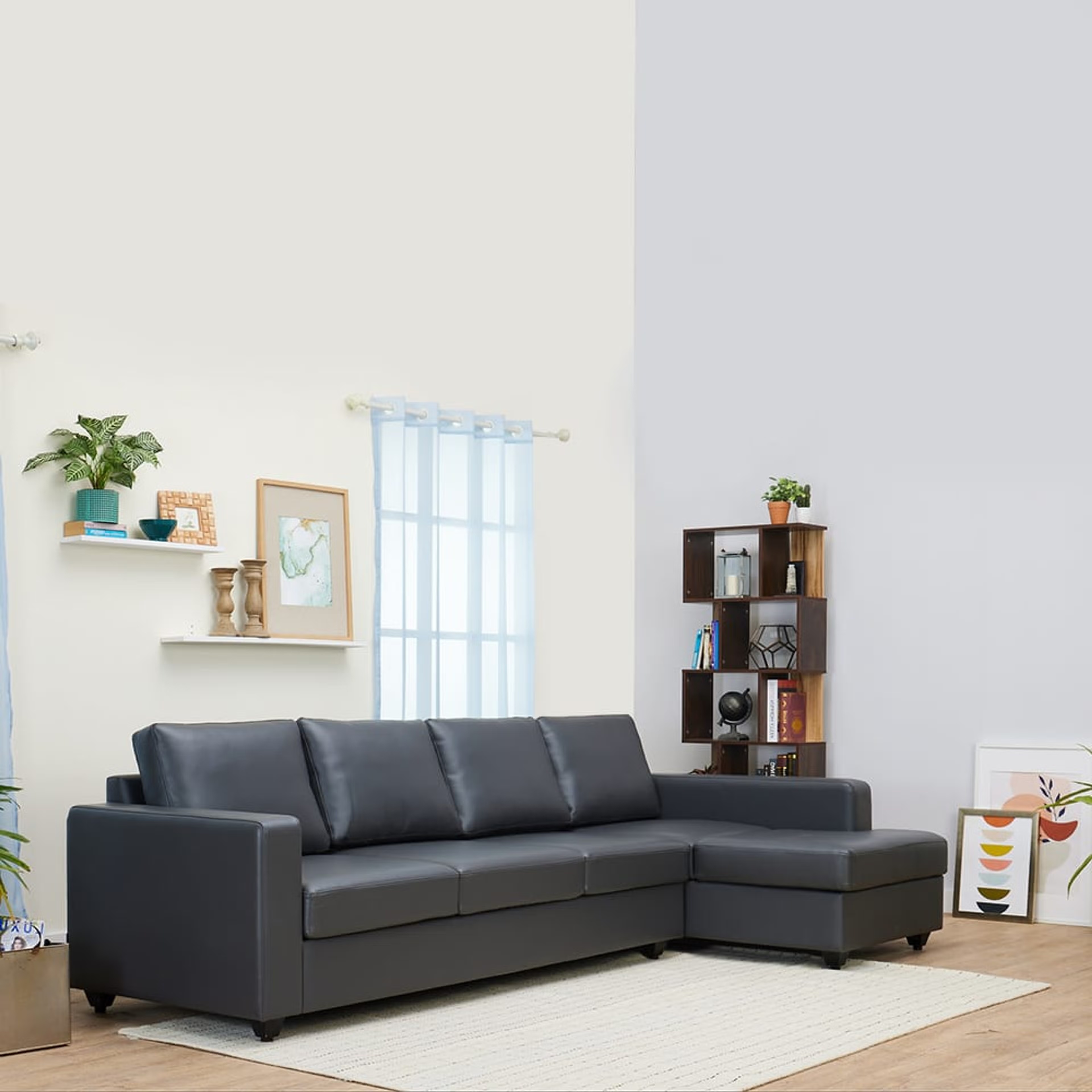 Wakefit Napper L Shape Sofa Set (3 Seater + Right Aligned Chaise) Sectional, Without Storage, 3 + Right Aligned Chaise, Thundercloud
