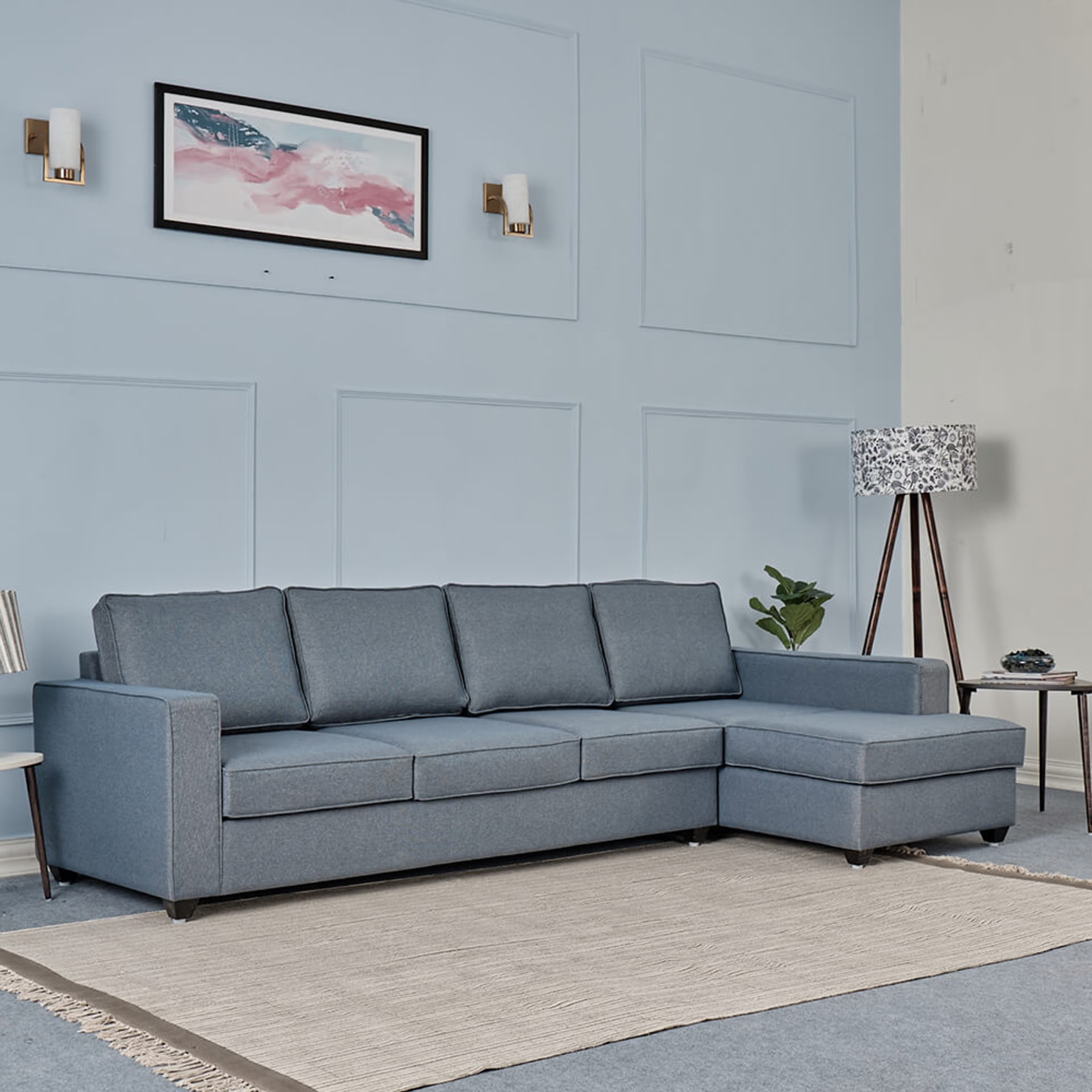 Wakefit Napper L Shape Sofa Set (3 Seater + Right Aligned Chaise) Sectional, Without Storage, 3 + Right Aligned Chaise, Omega Blue