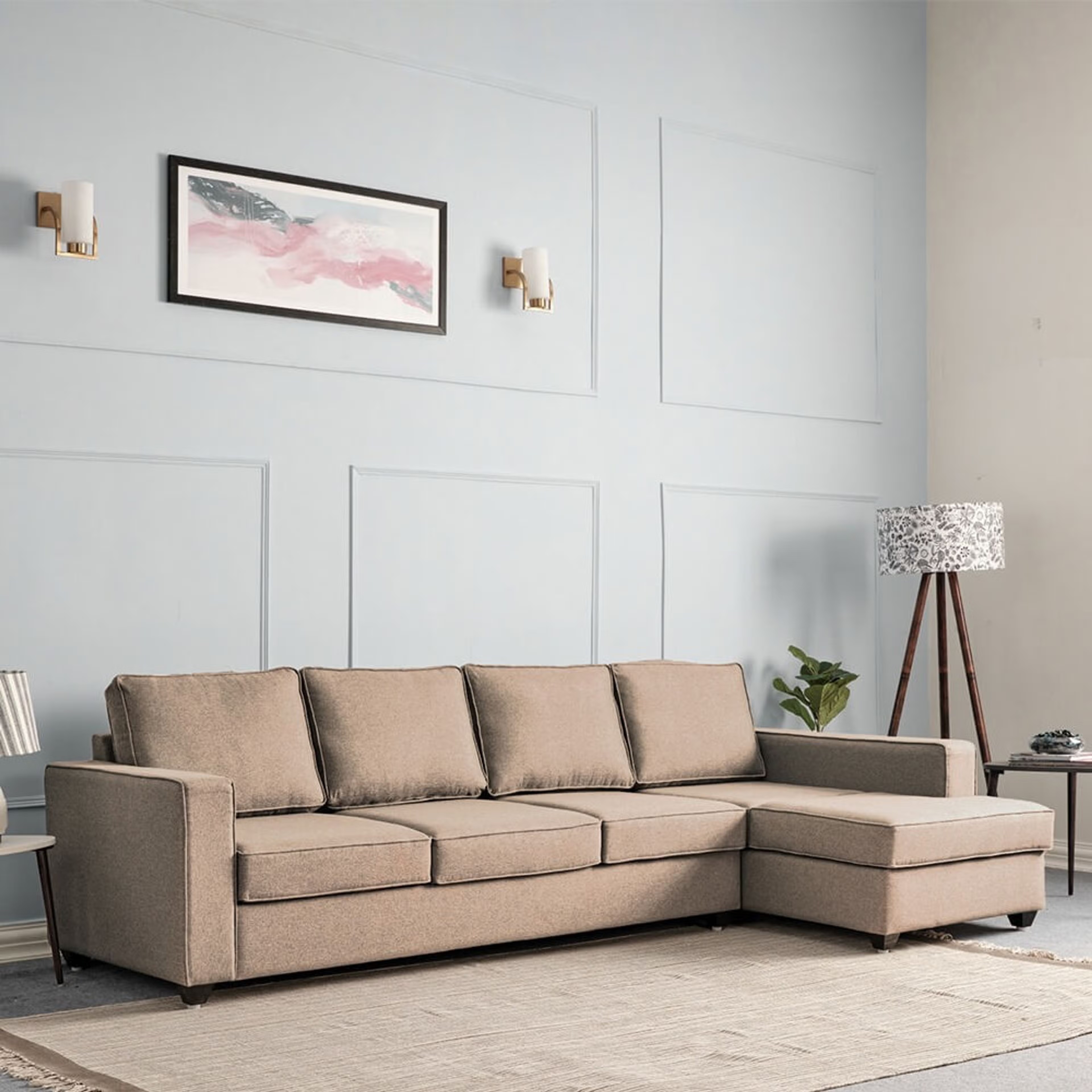 Wakefit Napper L Shape Sofa Set (3 Seater + Right Aligned Chaise) Sectional, Without Storage, 3 + Right Aligned Chaise, Omega Pearl
