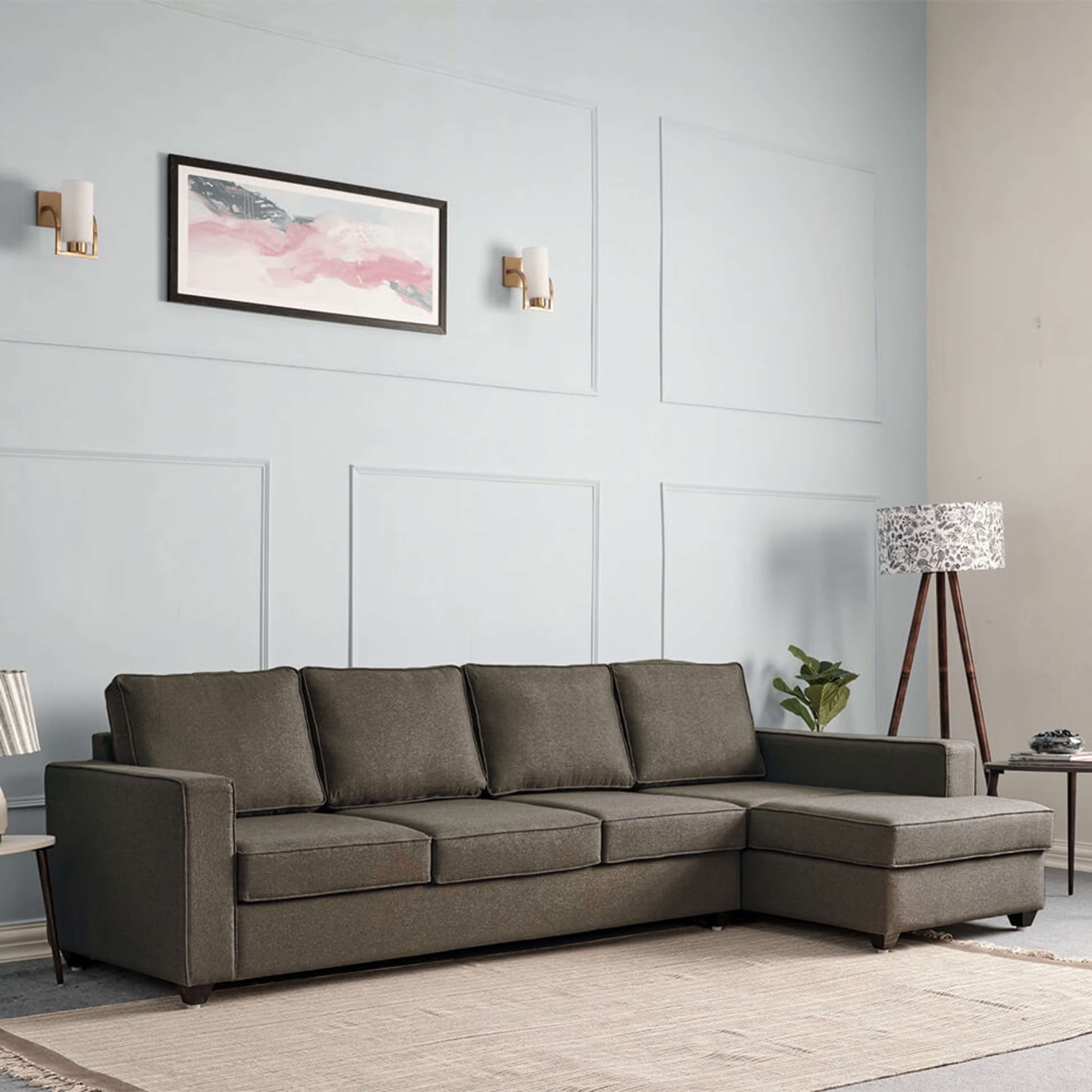 Home 43 Wakefit Napper L Shape Sofa Set (3 Seater + Right Aligned Chaise) Sectional, Without Storage, 3 + Right Aligned Chaise, Omega Grey