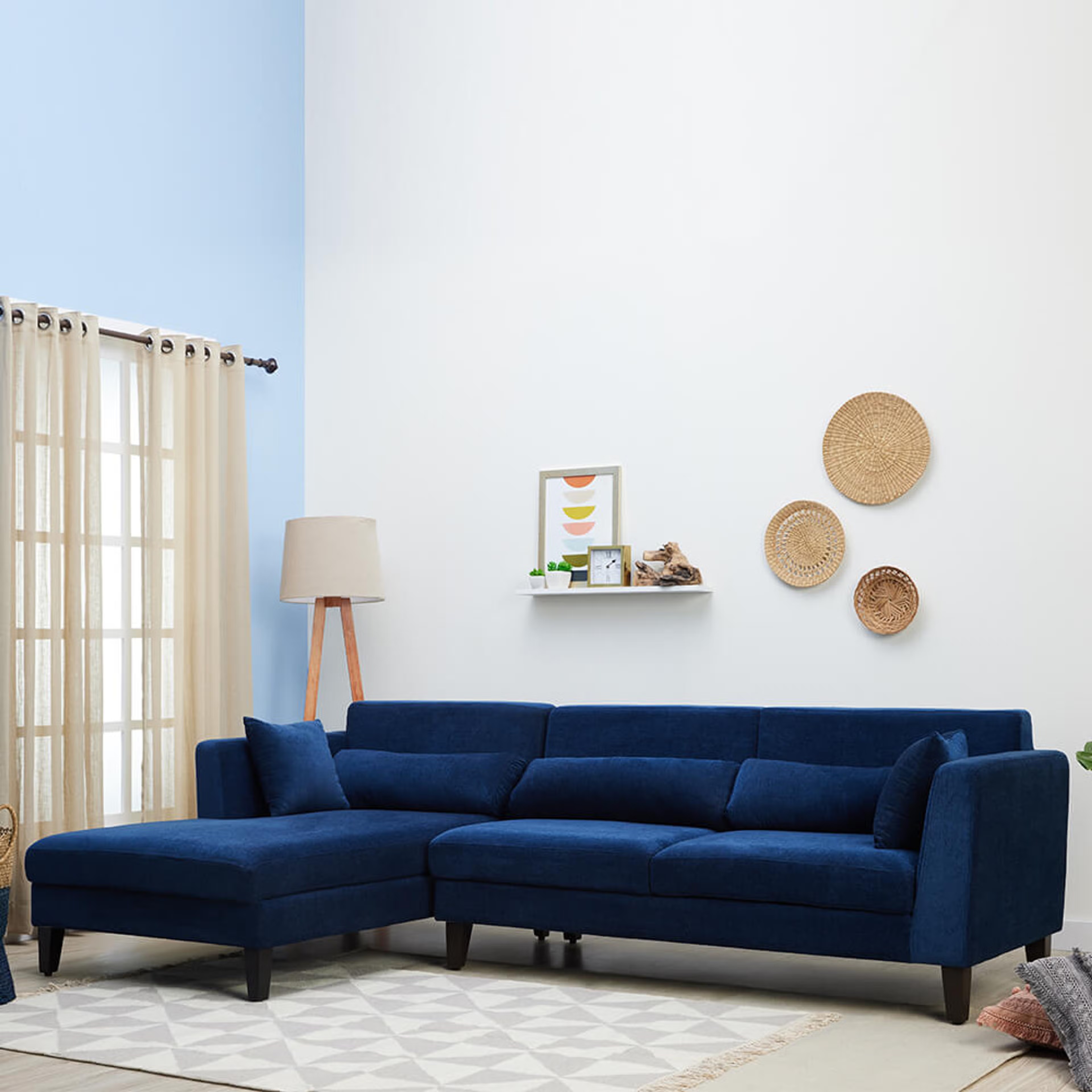 The Wakefit SnoozePro L Shape Sofa Set (3 Seater + Left Aligned Chaise) Sectional, Set (3 Seater + Left Aligned Chaise), Cobalt Blue