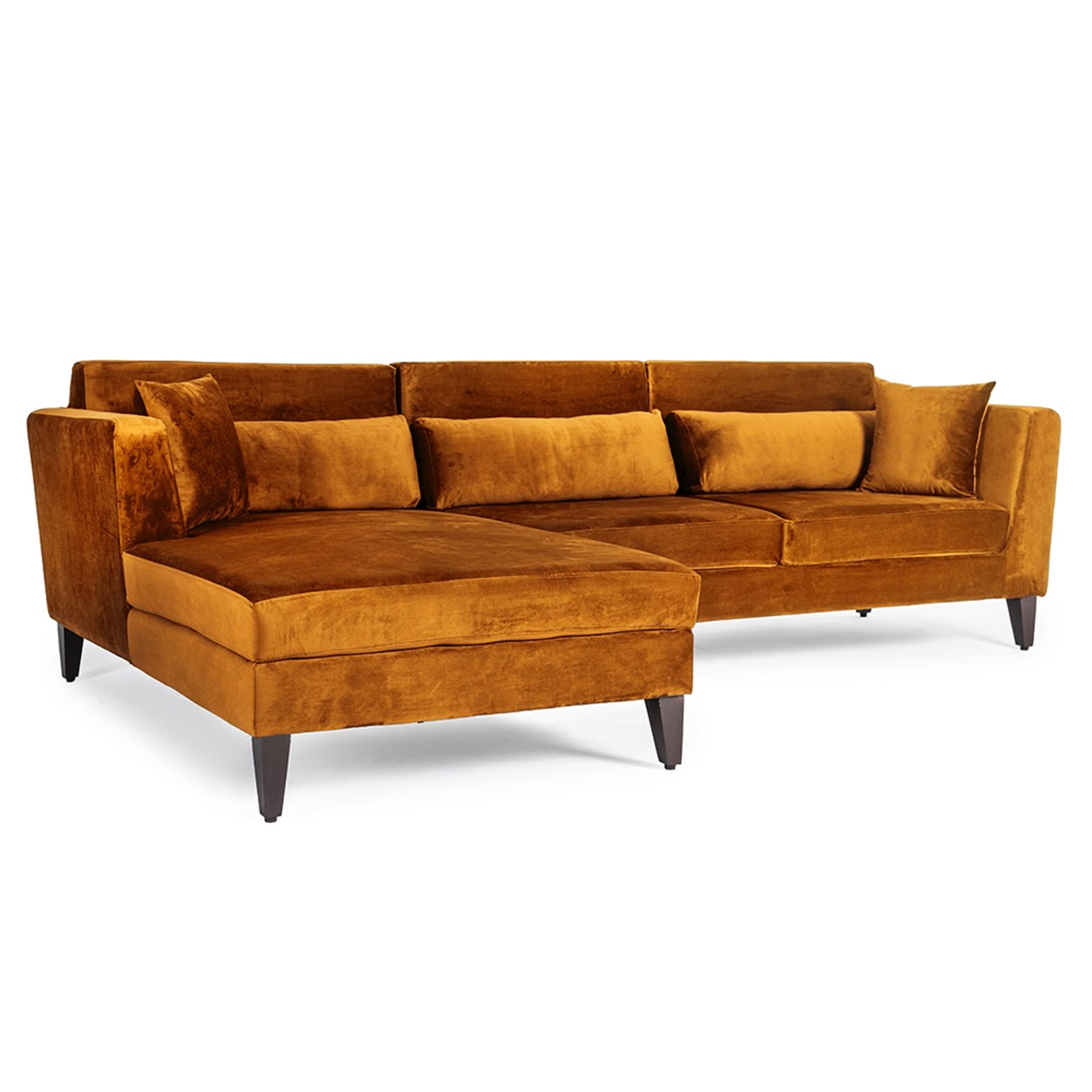 Wakefit SnoozePro L Shape Sofa Set (3 Seater + Left Aligned Chaise) - Velvet Amber Sectional, Set (3 Seater + Left Aligned Chaise), Amber