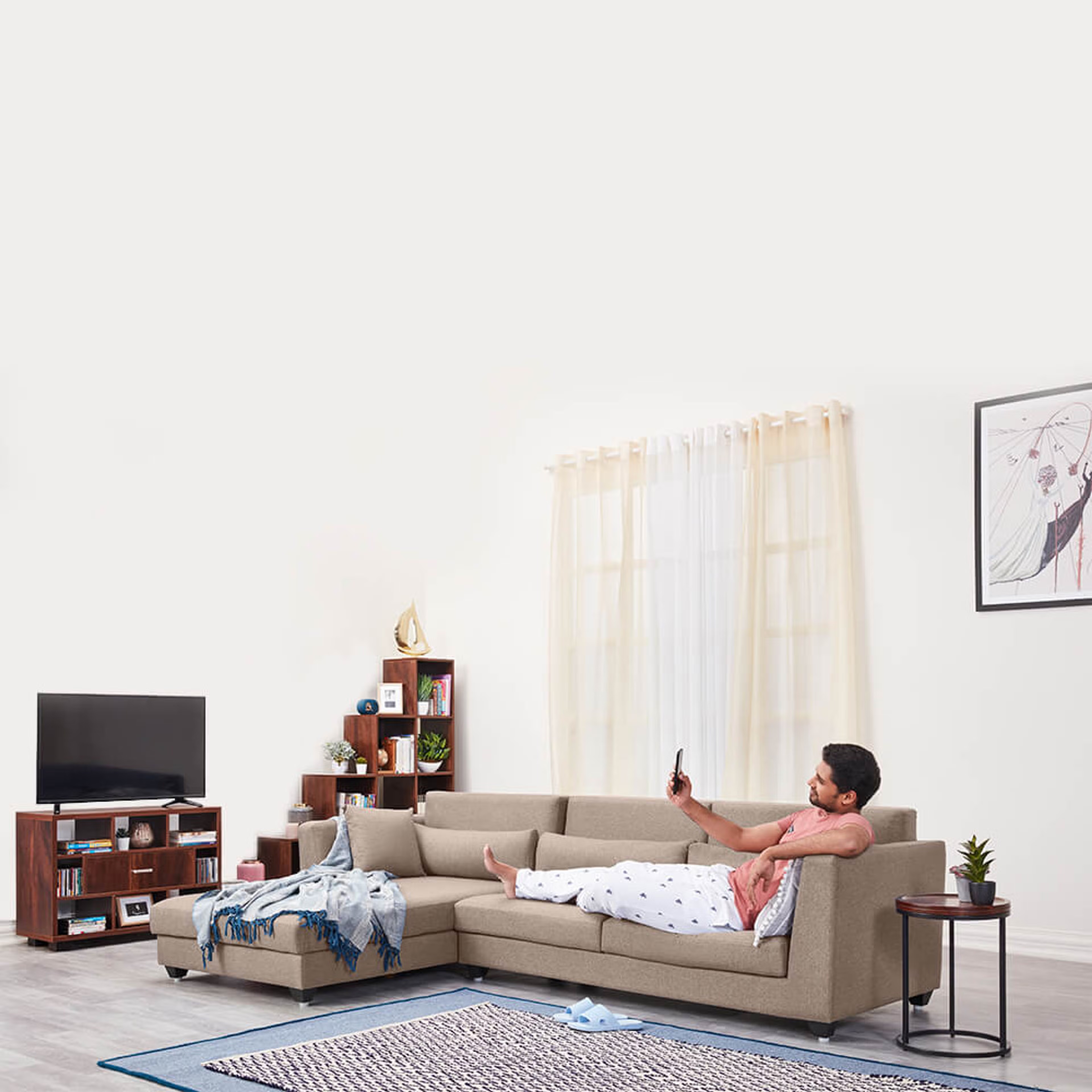 Wakefit SnoozePro L Shape Sofa Set (3 Seater + Left Aligned Chaise) Sectional, Set (3 Seater + Left Aligned Chaise), Omega Pearl