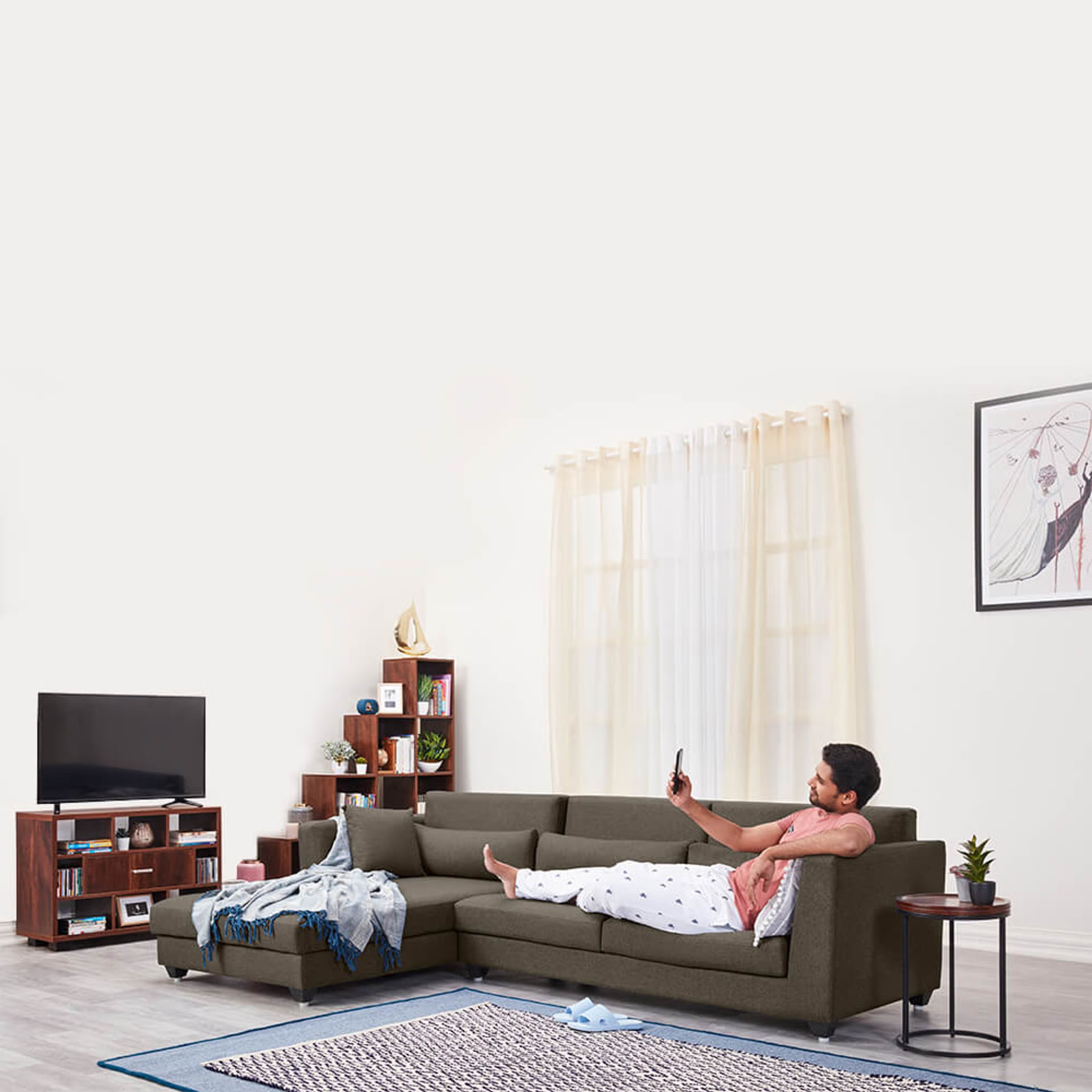Wakefit SnoozePro L Shape Sofa Set (3 Seater + Left Aligned Chaise) Sectional, Set (3 Seater + Left Aligned Chaise), Omega Grey