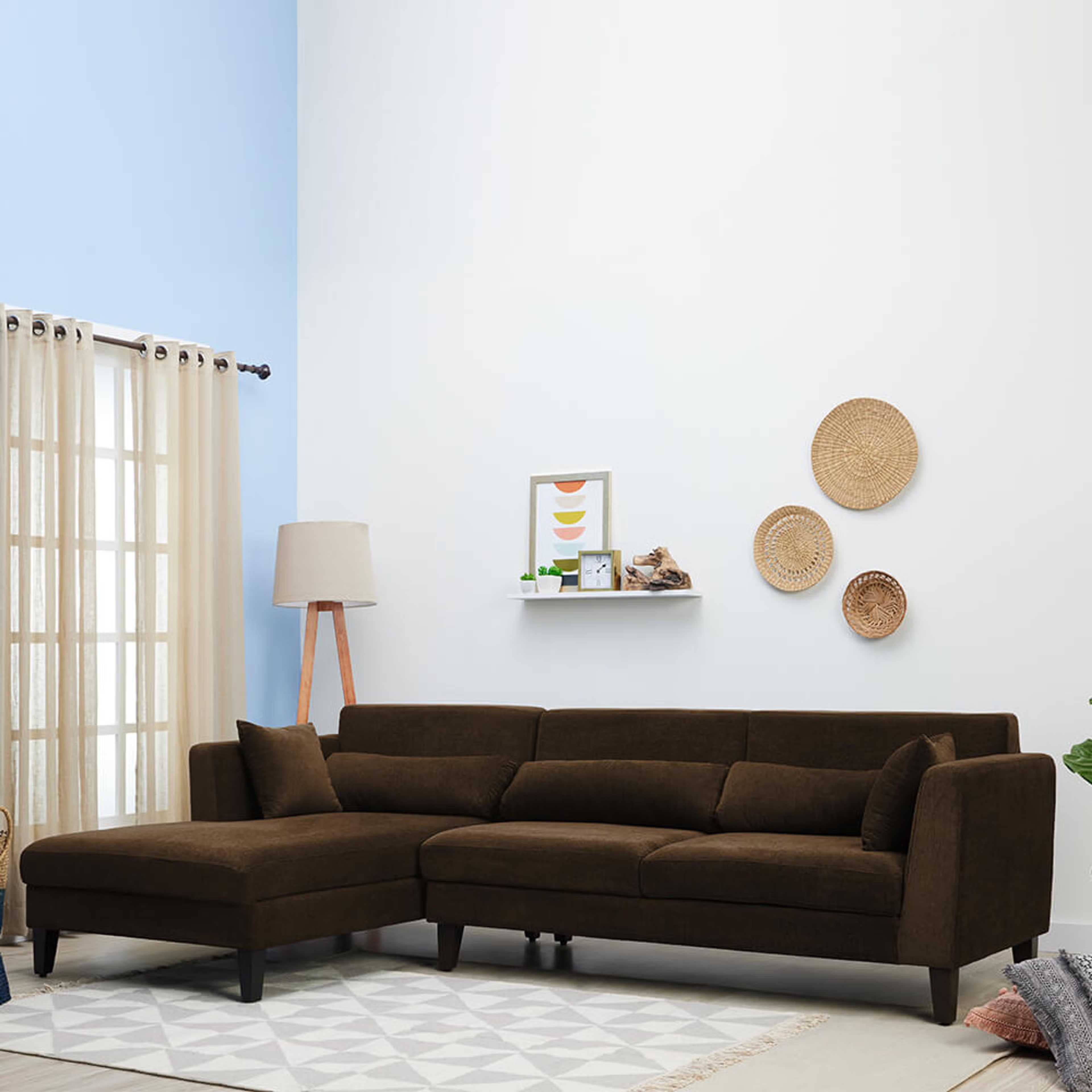 The Wakefit SnoozePro L Shape Sofa Set (3 Seater + Left Aligned Chaise) Sectional, Set (3 Seater + Left Aligned Chaise), Dark Earth