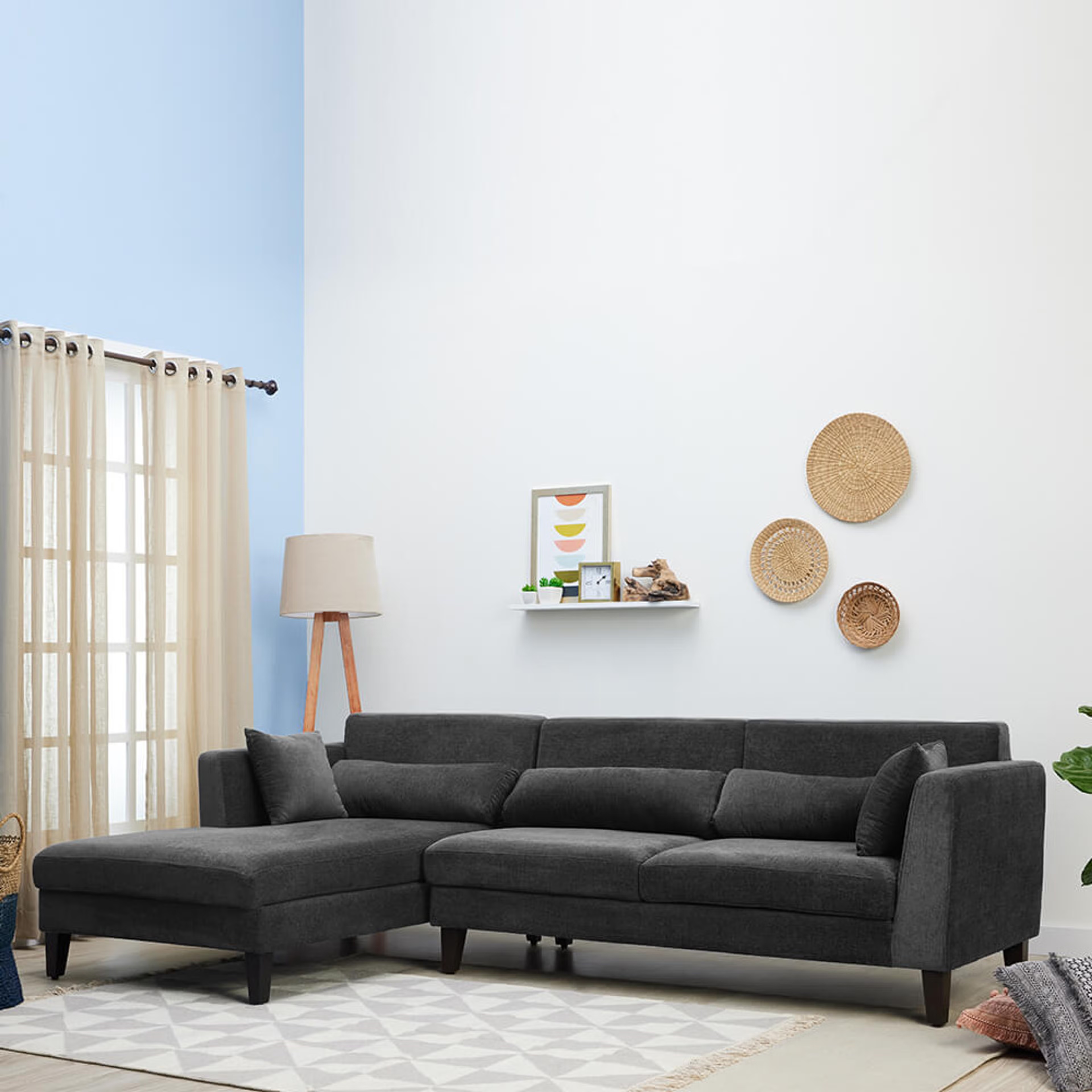 The Wakefit SnoozePro L Shape Sofa Set (3 Seater + Left Aligned Chaise) Sectional, Set (3 Seater + Left Aligned Chaise), Smoke Grey