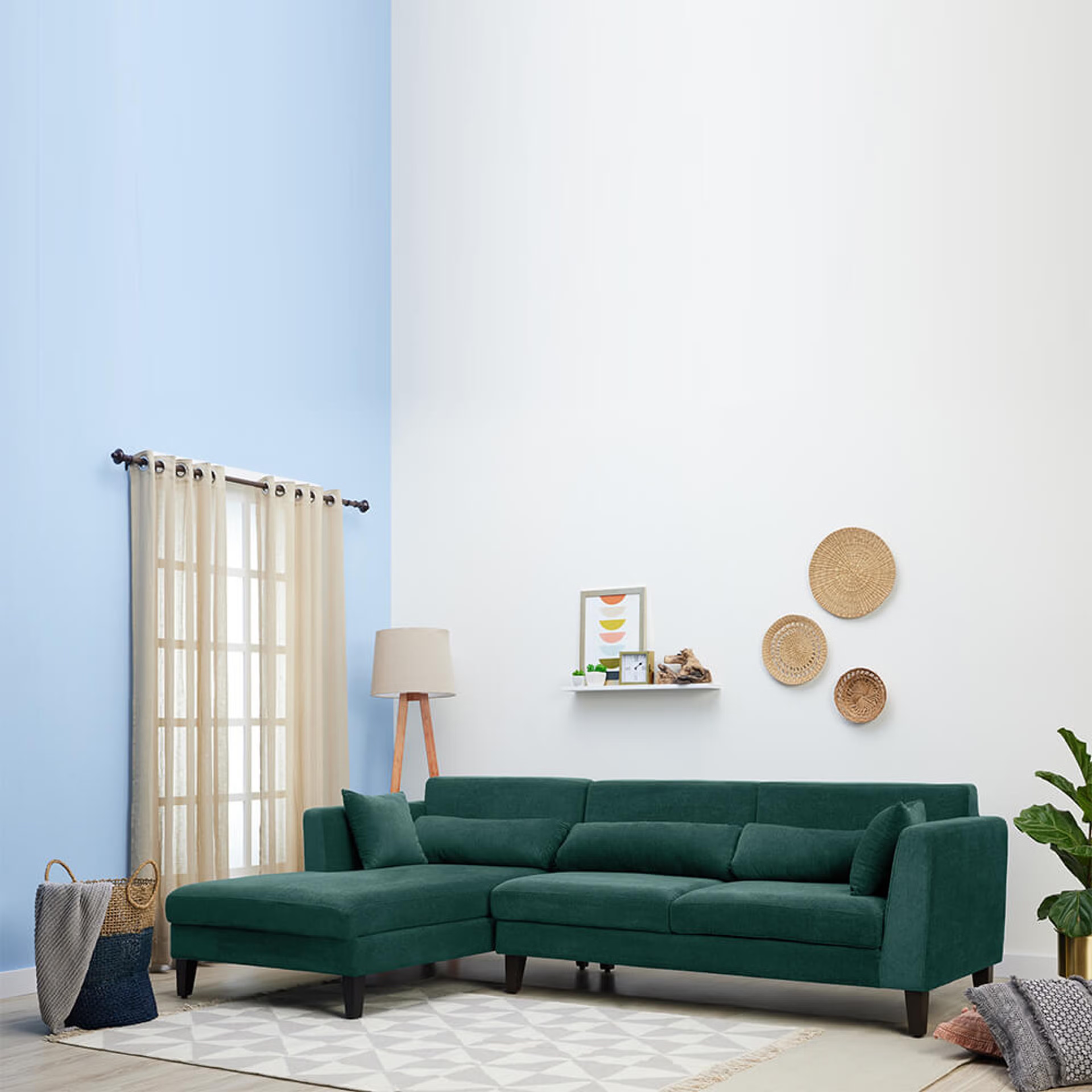 Home 25 The Wakefit SnoozePro L Shape Sofa Set (3 Seater + Left Aligned Chaise) Sectional, Set (3 Seater + Left Aligned Chaise), Malibu Green