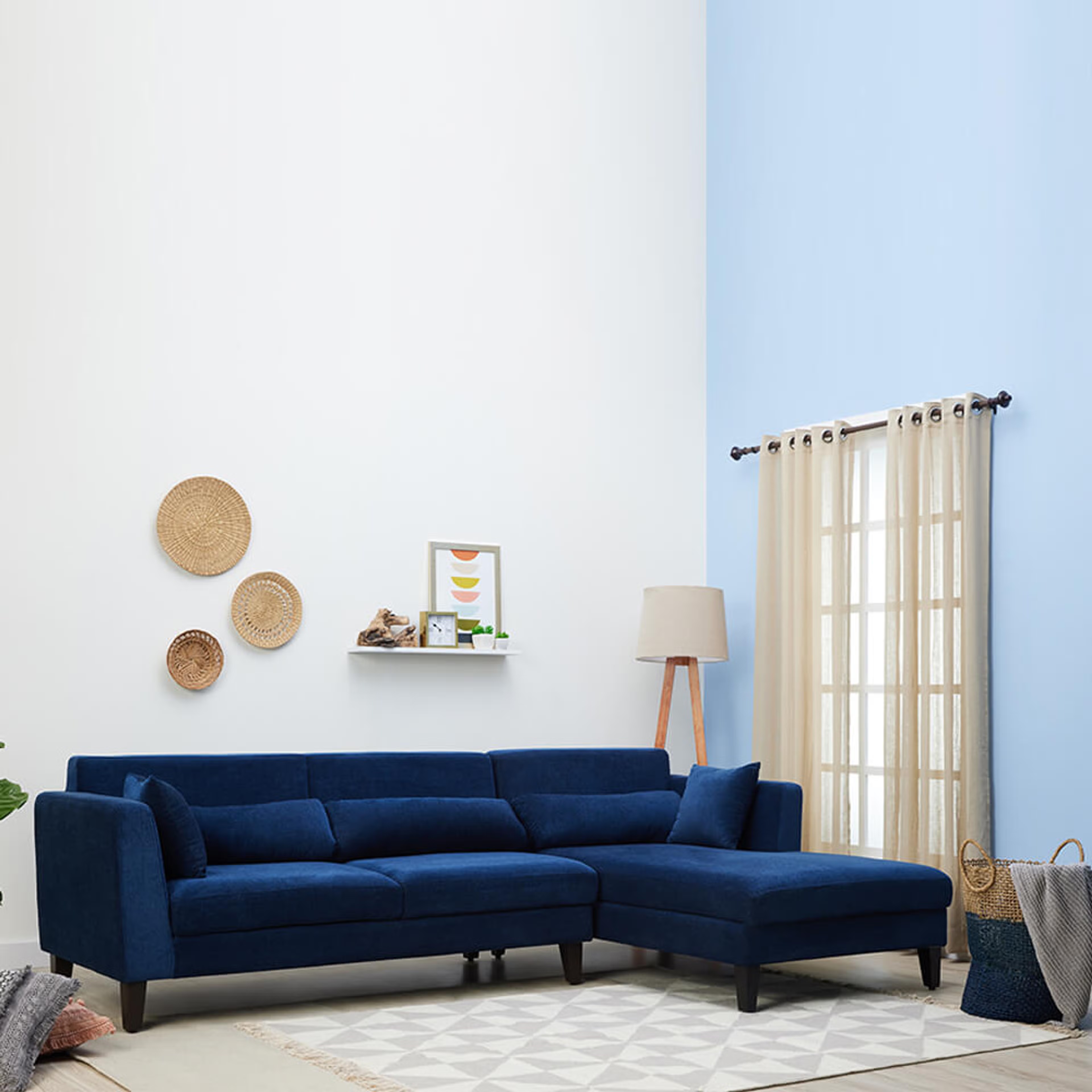 Wakefit SnoozePro Sofa Set Sectional, Set (3 Seater + Right Aligned Chaise), Cobalt Blue