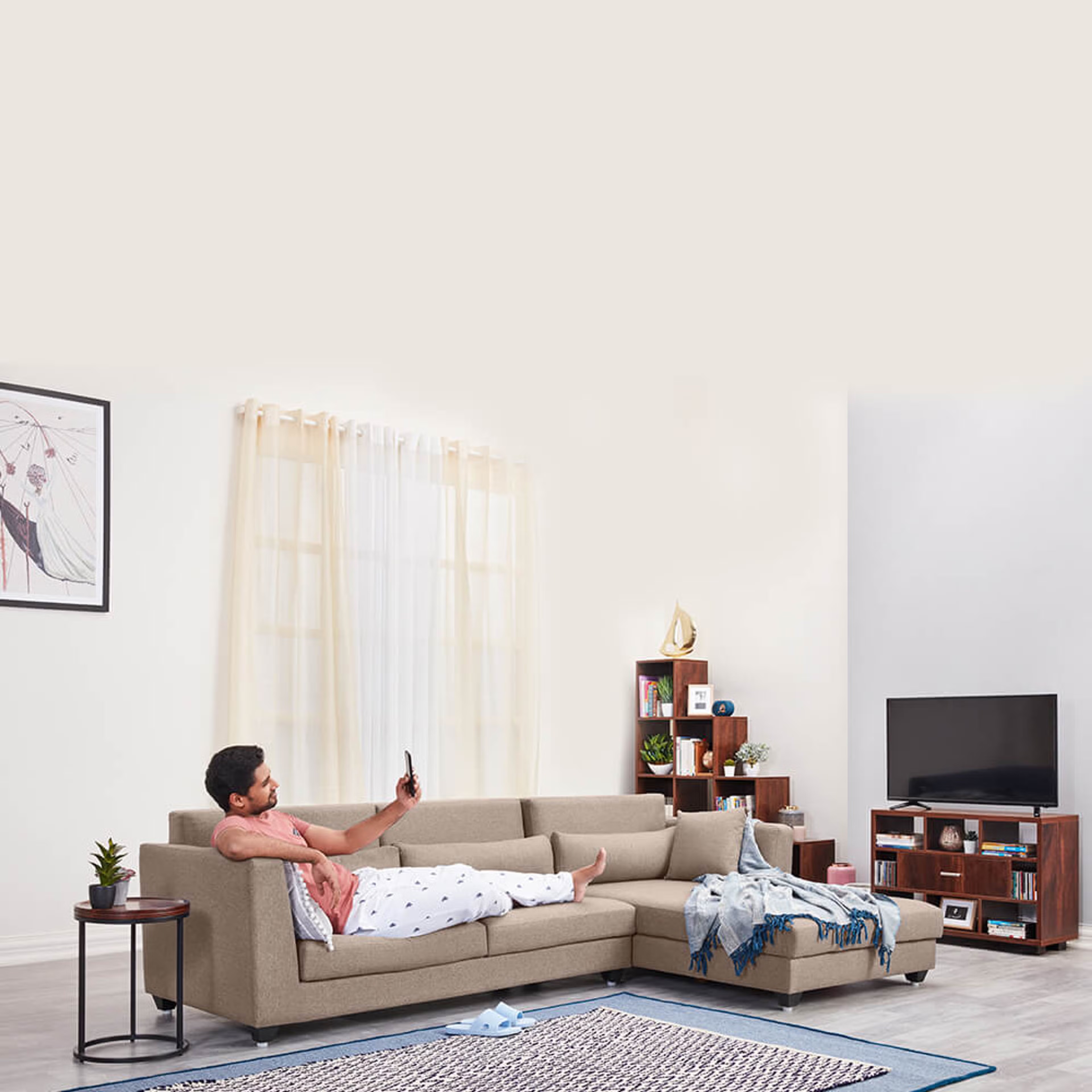 Wakefit SnoozePro Sofa Set Sectional, Set (3 Seater + Right Aligned Chaise), Omega Pearl