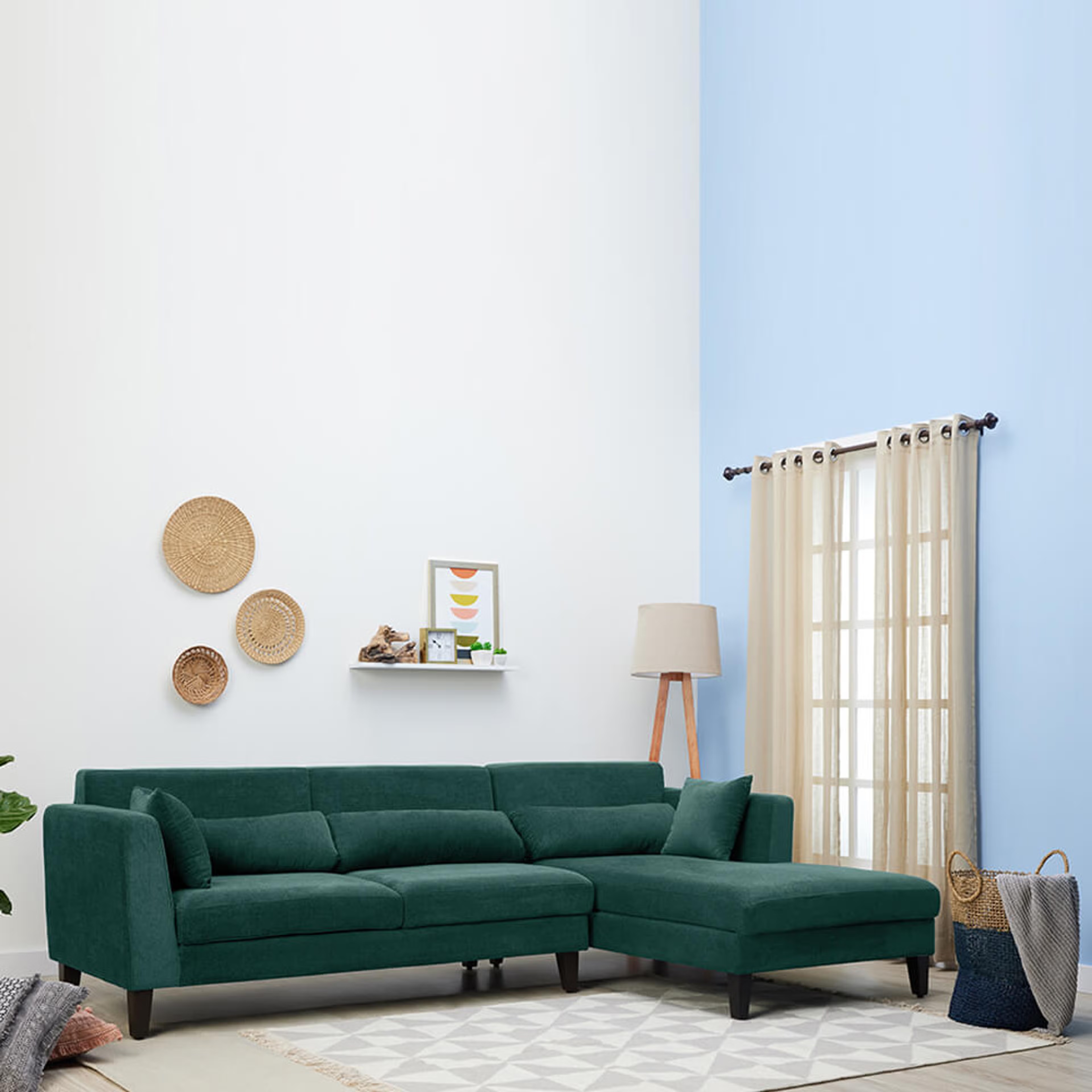 Home 40 Wakefit SnoozePro Sofa Set Sectional, Set (3 Seater + Right Aligned Chaise), Malibu Green