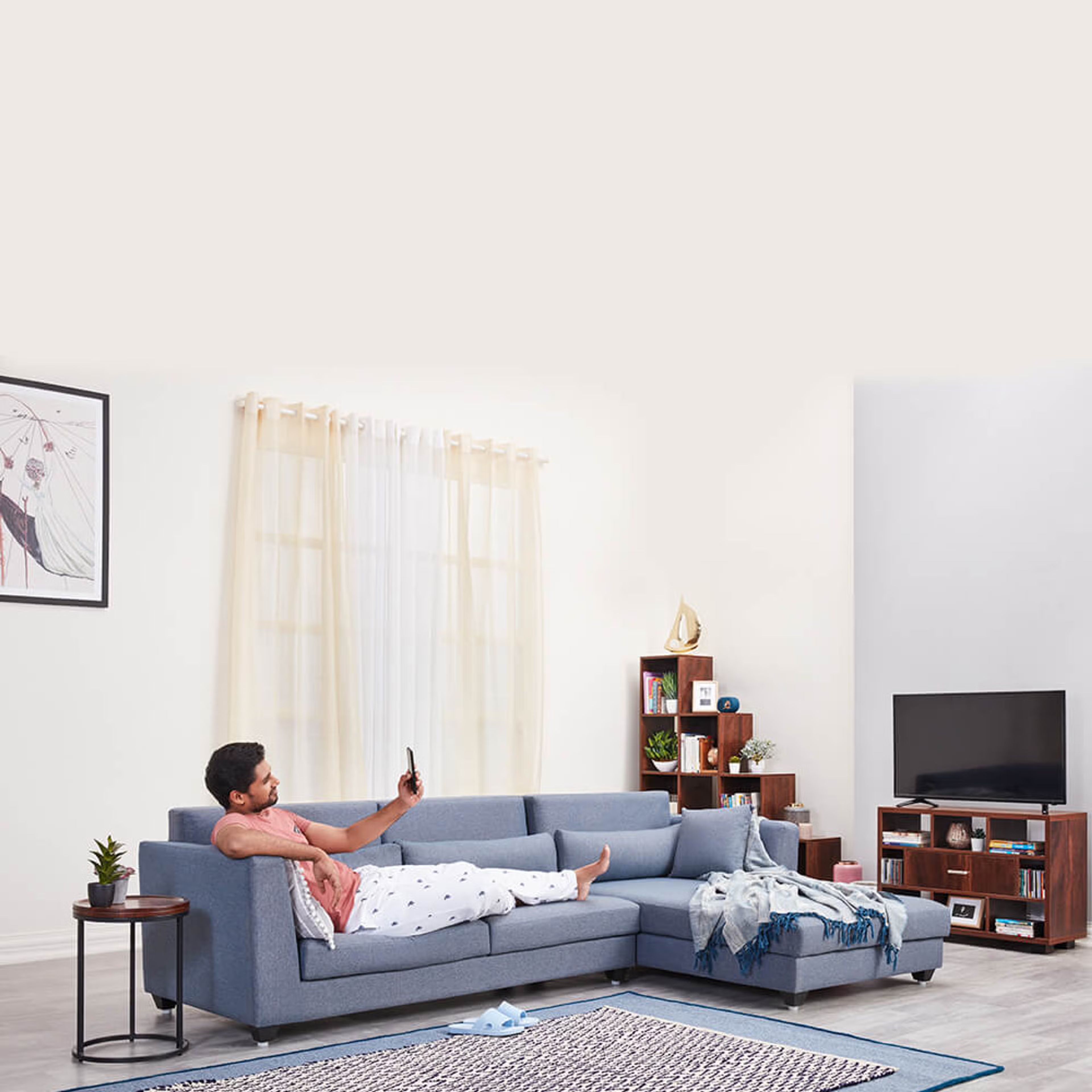 Home 31 Wakefit SnoozePro Sofa Set Sectional, Set (3 Seater + Right Aligned Chaise), Omega Blue