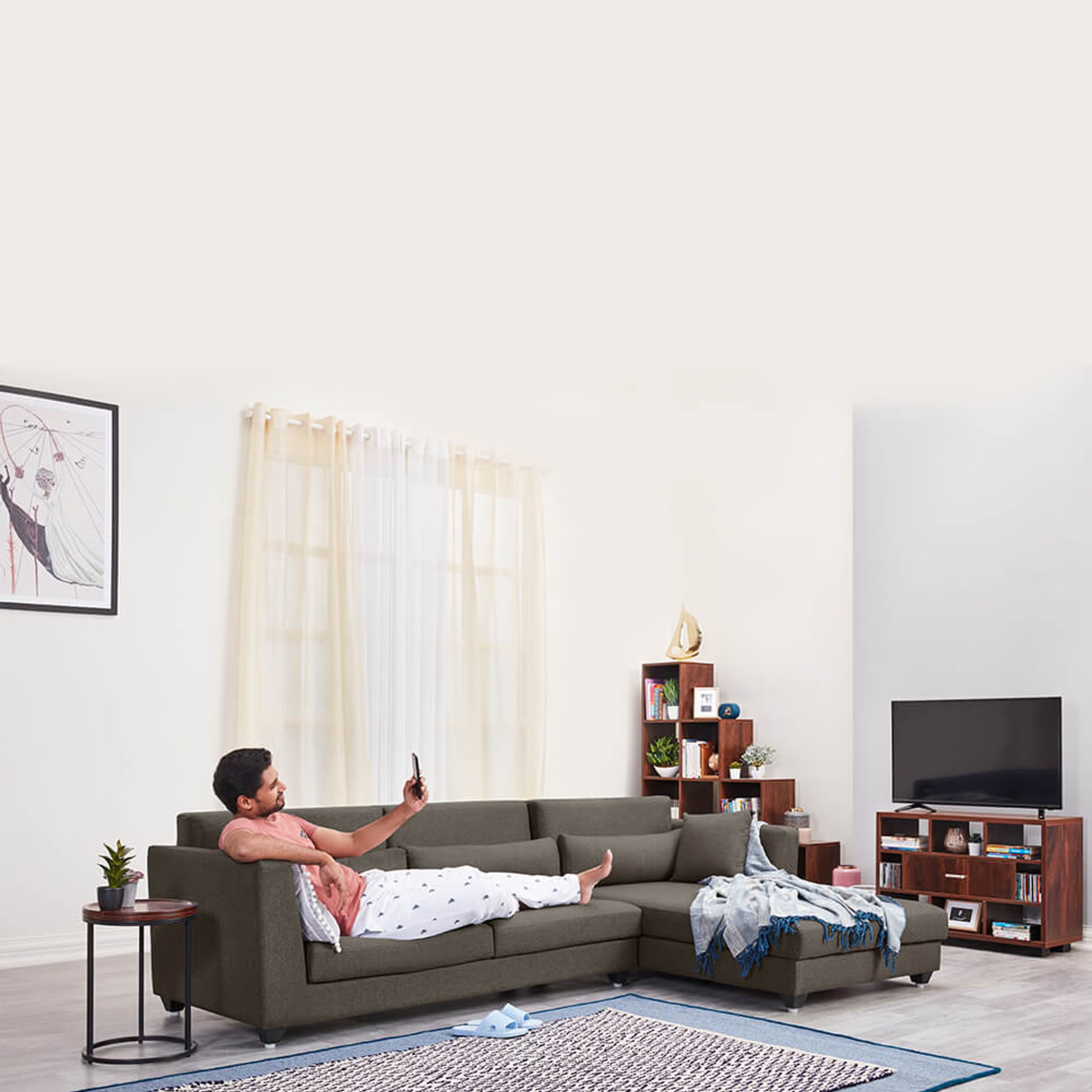 Wakefit SnoozePro Sofa Set Sectional, Set (3 Seater + Right Aligned Chaise), Omega Grey