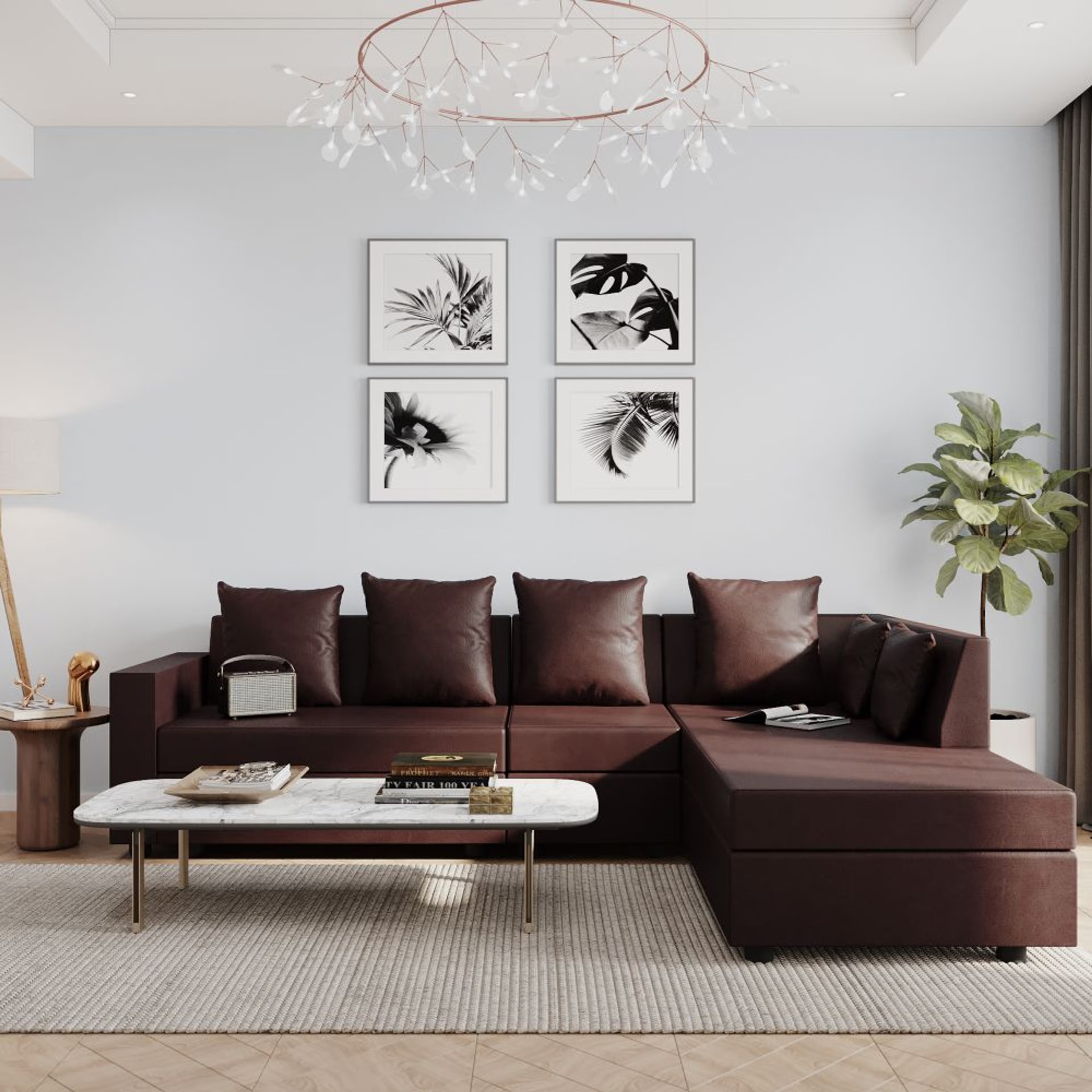 Wakefit Skiver L Shape Sofa Set (3 Seater + Right Aligned Chaise) Sectional, Set (3 Seater + Right Aligned Chaise), Dark Fantasy