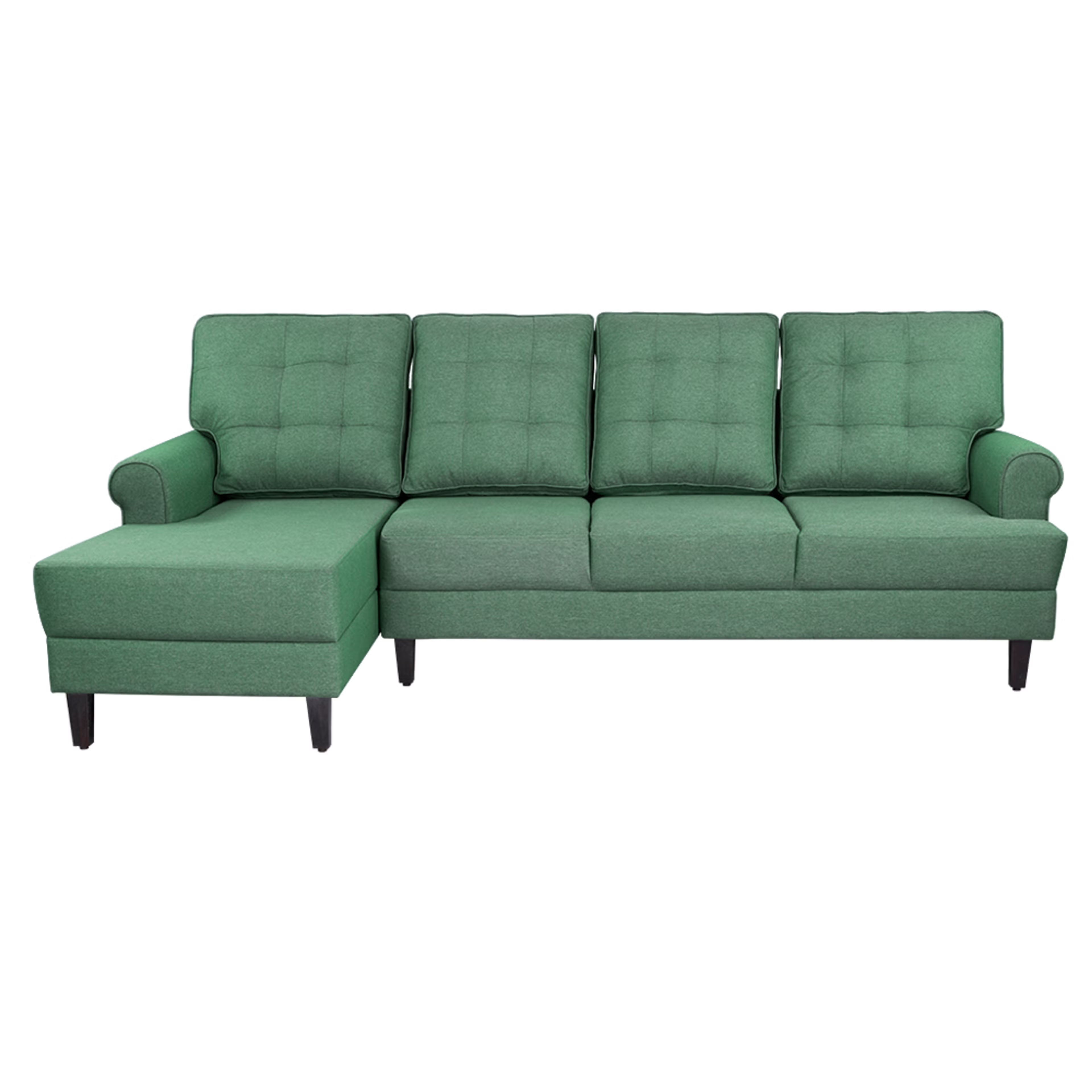 Wakefit Dreamer L - Shape Sofa Set (3 Seater + Left Aligned Chaise) - Omega Green Sectional, 3 + Left Aligned Chaise, Omega Green