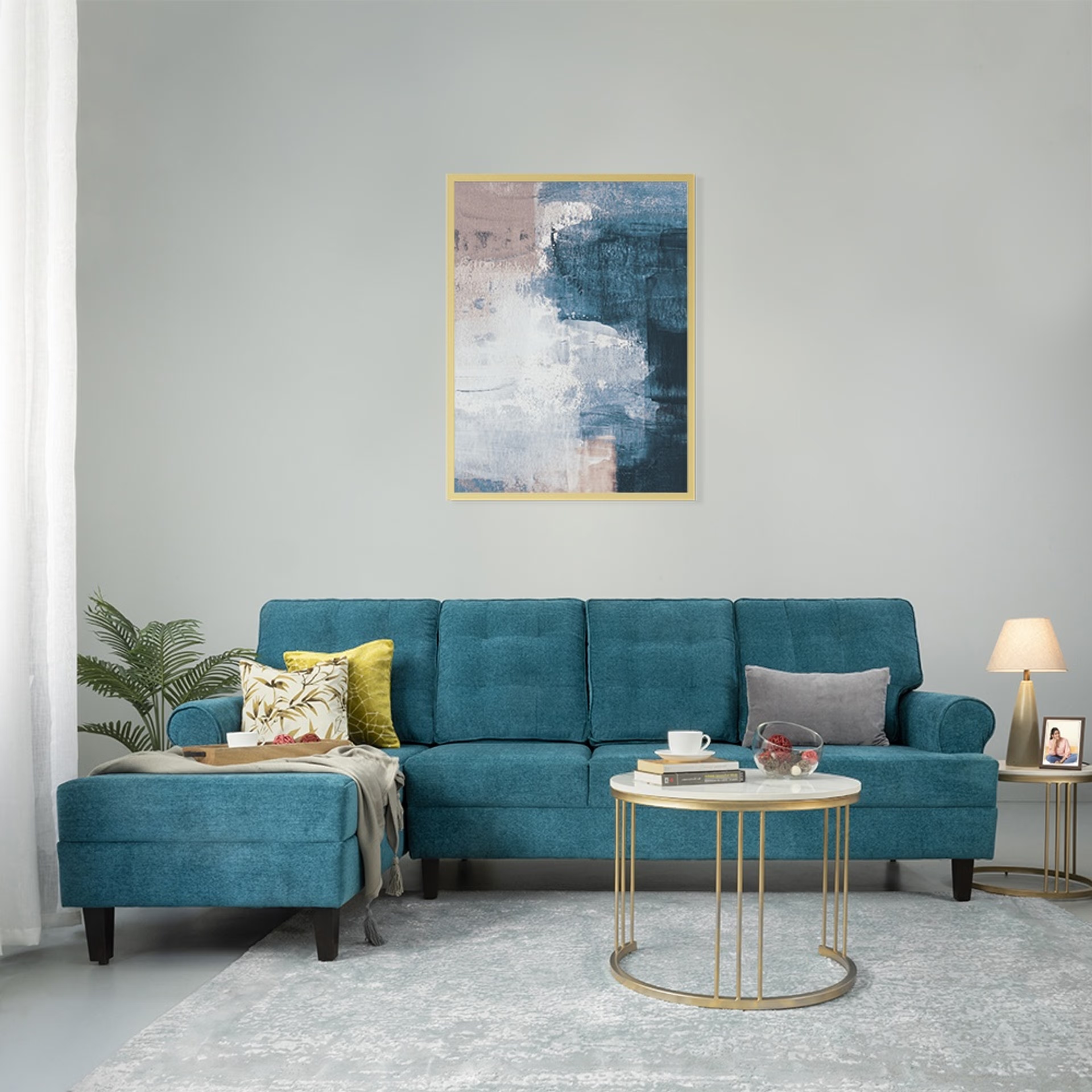 Home 31 Wakefit Dreamer L Shape Sofa Set (3 Seater + Left Aligned Chaise) Sectional, 3 + Left Aligned Chaise, Malphino Malibu Green