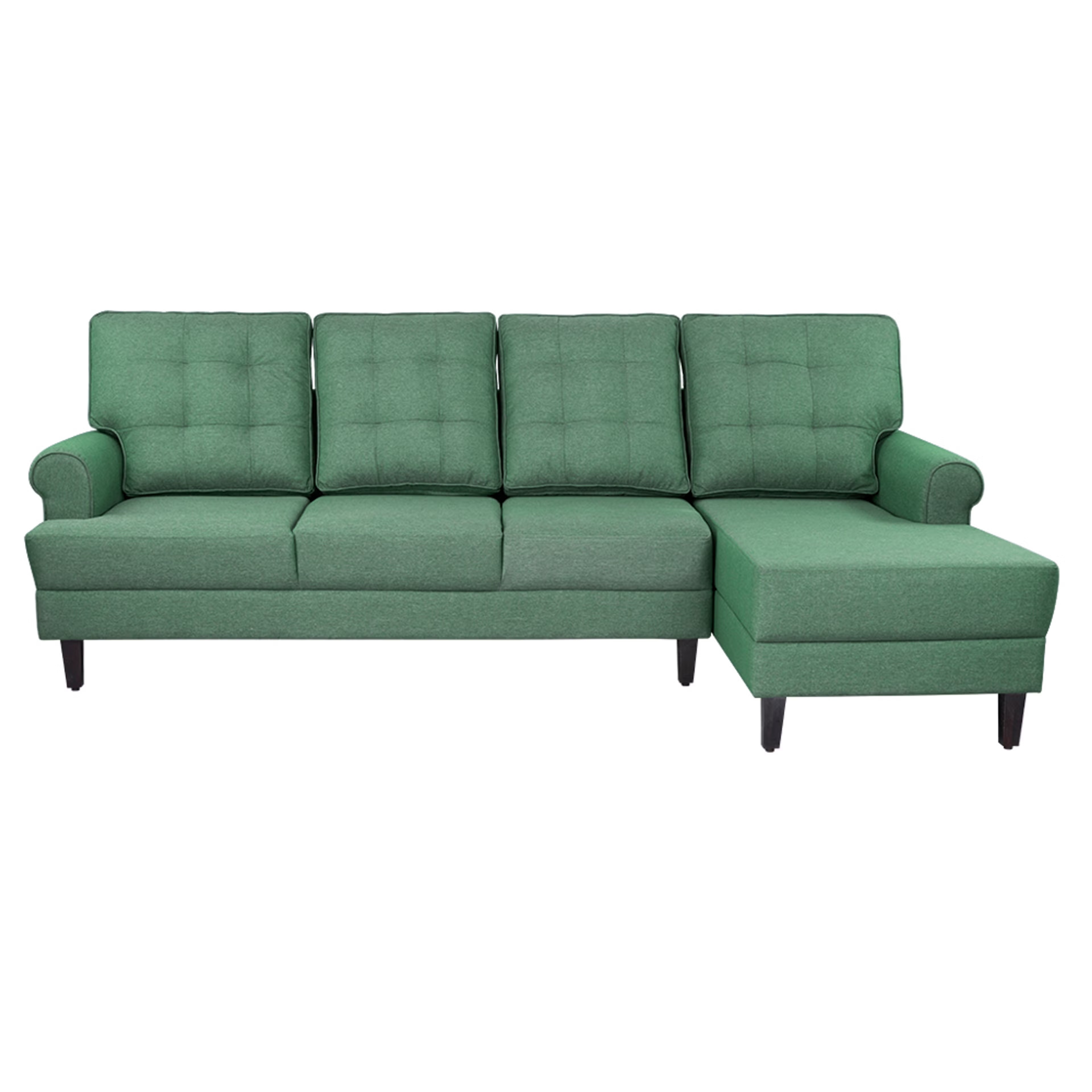 Wakefit Dreamer L - Shape Sofa Set (3 Seater + Right Aligned Chaise) - Omega Green Sectional, 3 + Right Aligned Chaise, Omega Green