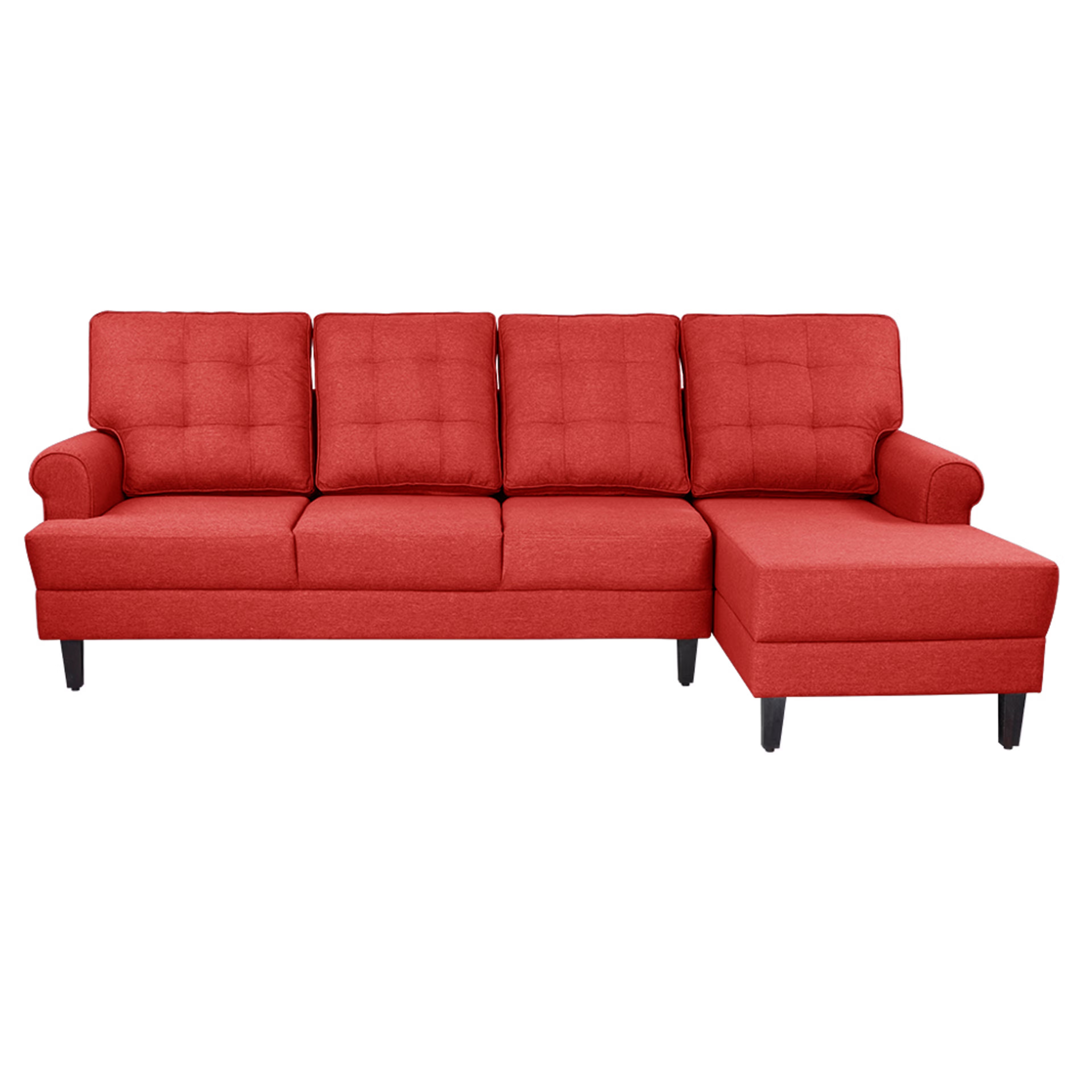 Wakefit Dreamer L - Shape Sofa Set (3 Seater + Right Aligned Chaise) - Omega Red Sectional, 3 + Right Aligned Chaise, Omega Red