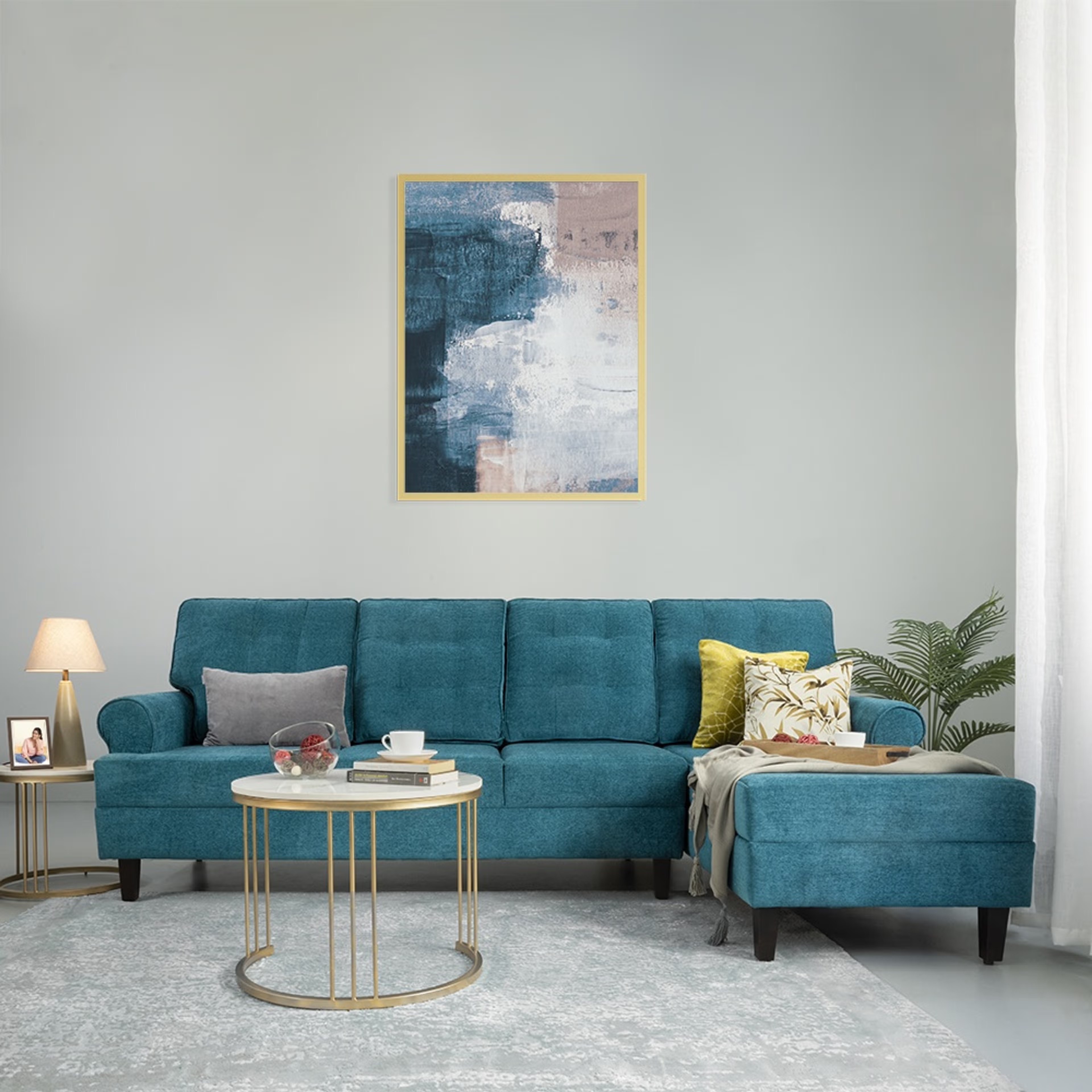 Wakefit Dreamer L Shape Sofa Set (3 Seater + Right Aligned Chaise) Sectional, 3 + Right Aligned Chaise, Malphino Malibu Green