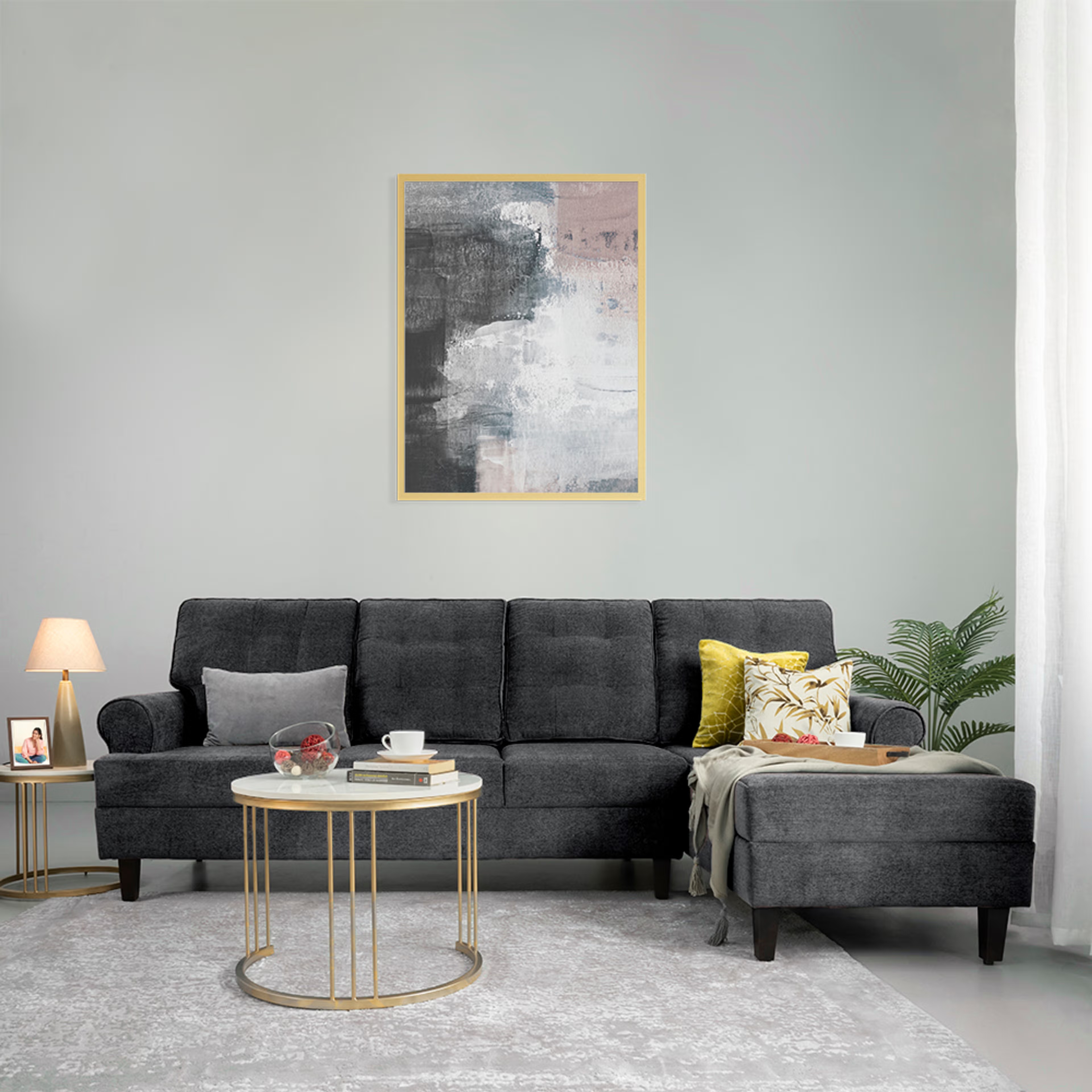 Home 25 Wakefit Dreamer L Shape Sofa Set (3 Seater + Right Aligned Chaise) Sectional, 3 + Right Aligned Chaise, Malphino Smoke Grey