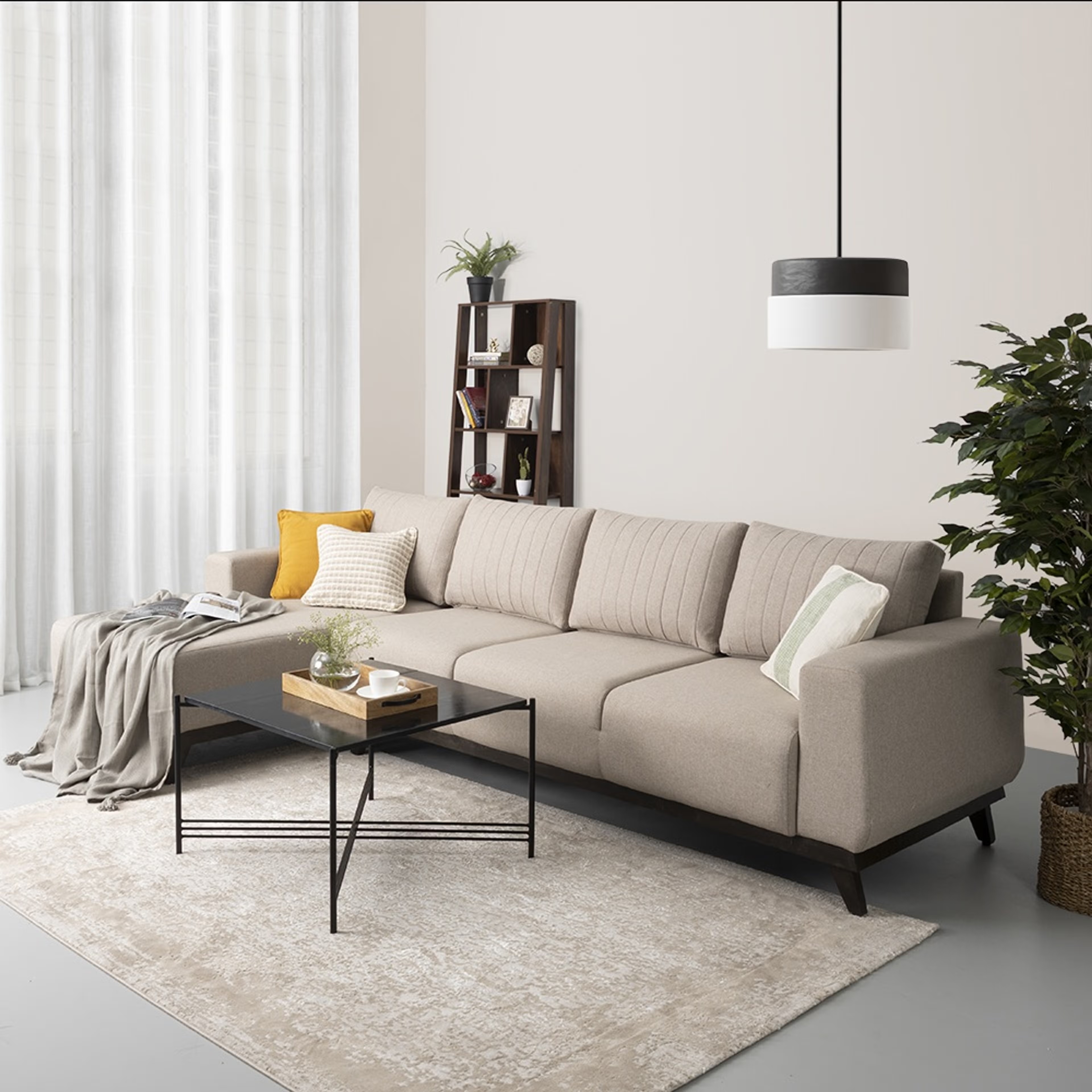 Home 40 Wakefit Barcelona L Shape Sofa Set (3 Seater + Left Aligned Chaise) Sectional, Set (3 Seater + Left Aligned Chaise), Omega Pearl