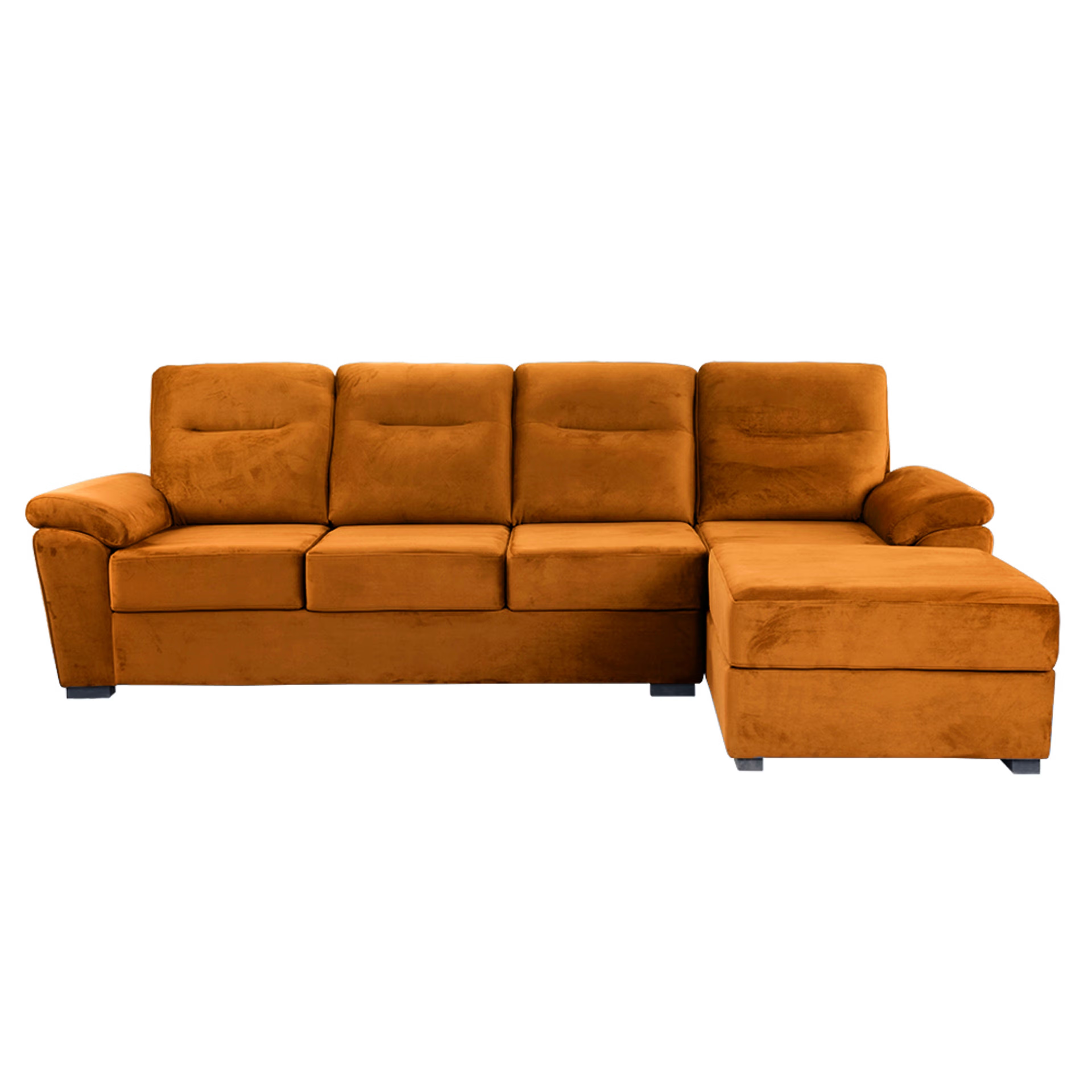 Wakefit Lounger L - Shape Sofa Set (3 Seater + Right Aligned Chaise) - Velvet Amber Sectional, Set (3 Seater + Right Aligned Chaise), Velvet Amber