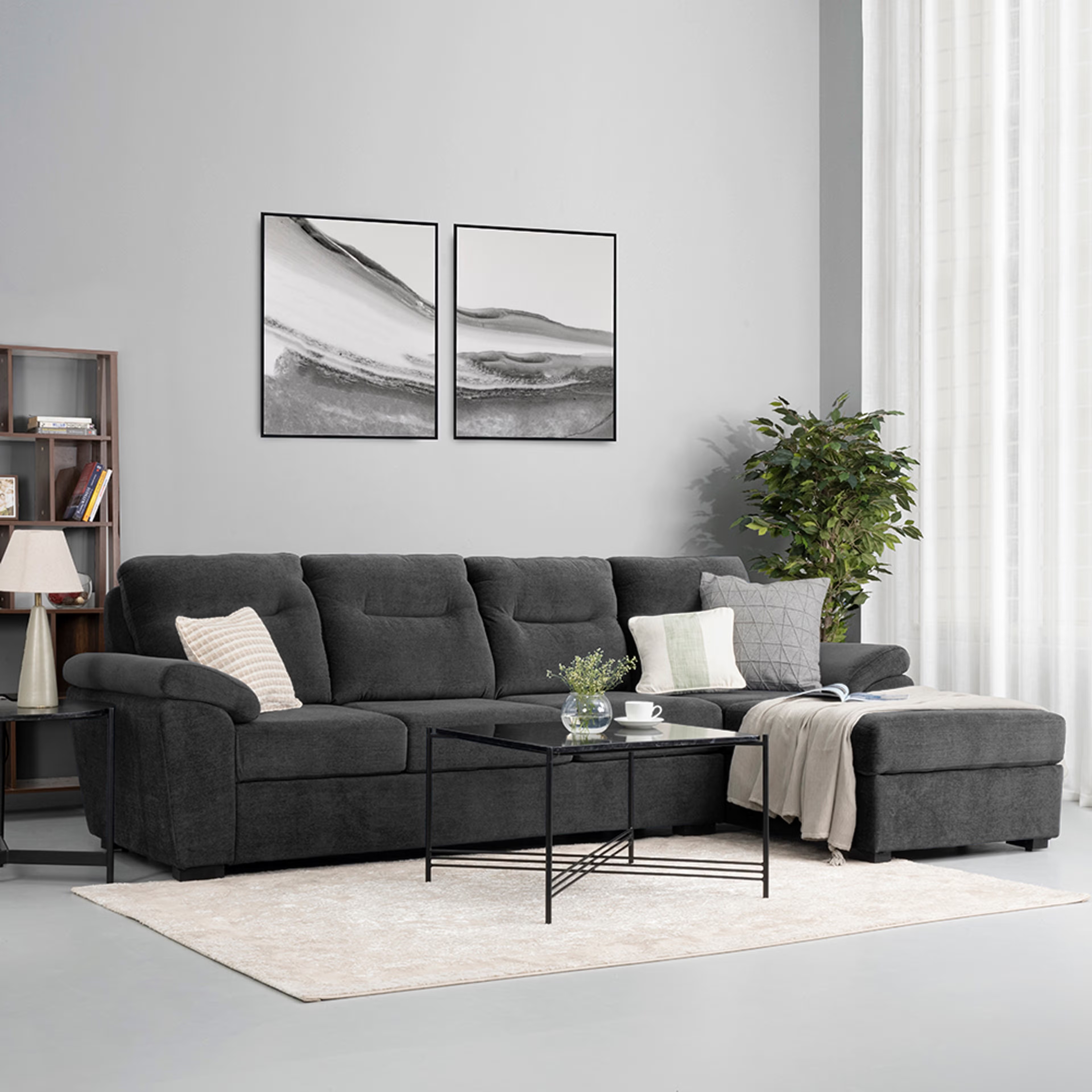 Home 31 Wakefit Lounger L Shape Sofa Set (3 Seater + Right Aligned Chaise) Sectional, Set (3 Seater + Right Aligned Chaise), Malphino Smoke Grey