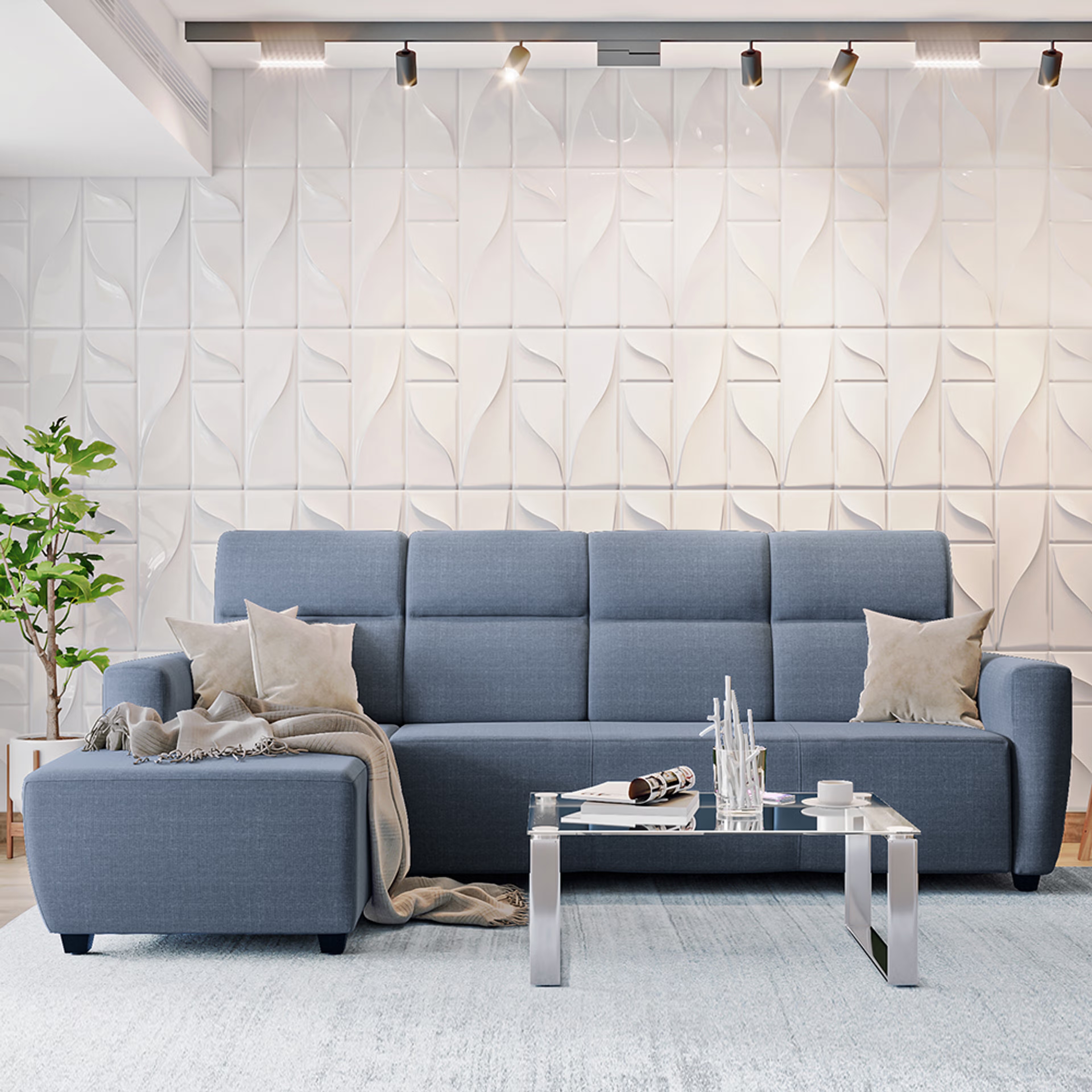 Wakefit Belize L Shape Sofa Set (3 Seater + Left Aligned Chaise) Sectional, Set (3 Seater + Left Aligned Chaise), Omega Blue