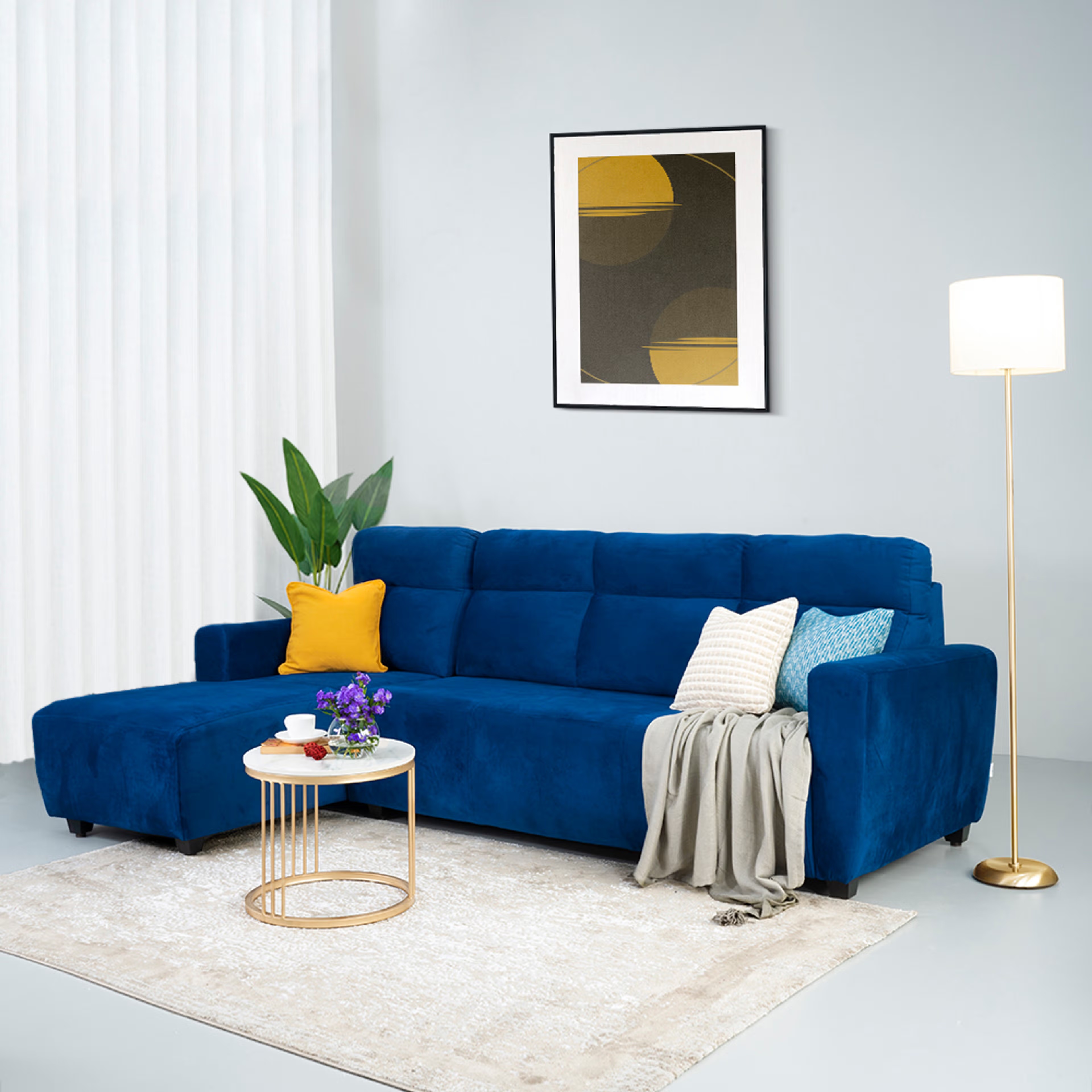 Home 31 Wakefit Belize L Shape Sofa Set (3 Seater + Left Aligned Chaise) Sectional, Set (3 Seater + Left Aligned Chaise), Blue