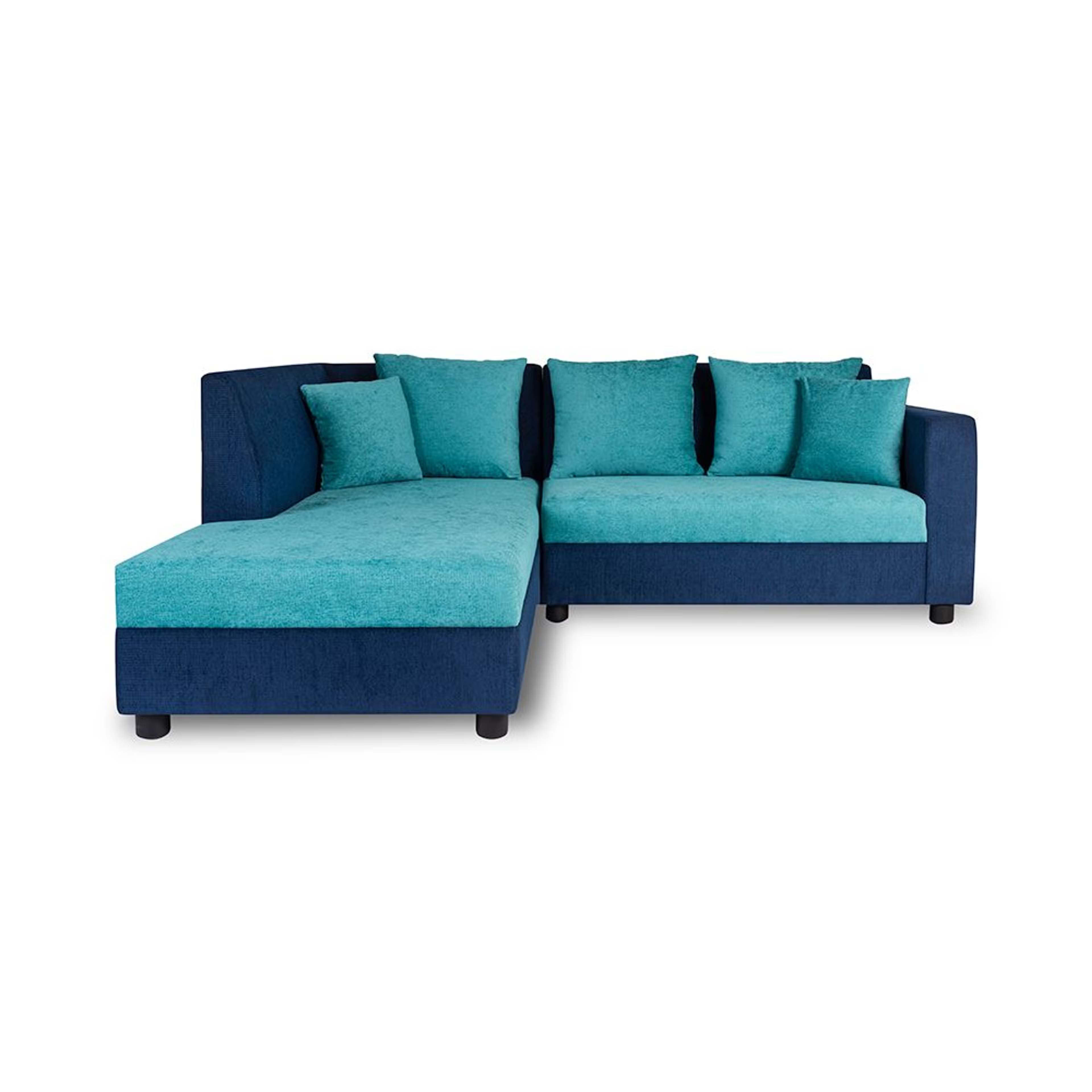Wakefit Skiver L Shape 5 Seater Sofa Set (2 Seater + Left Aligned Chaise) Sectional, Set (2 Seater + Left Aligned Chaise), Dark Blue & Sky Green