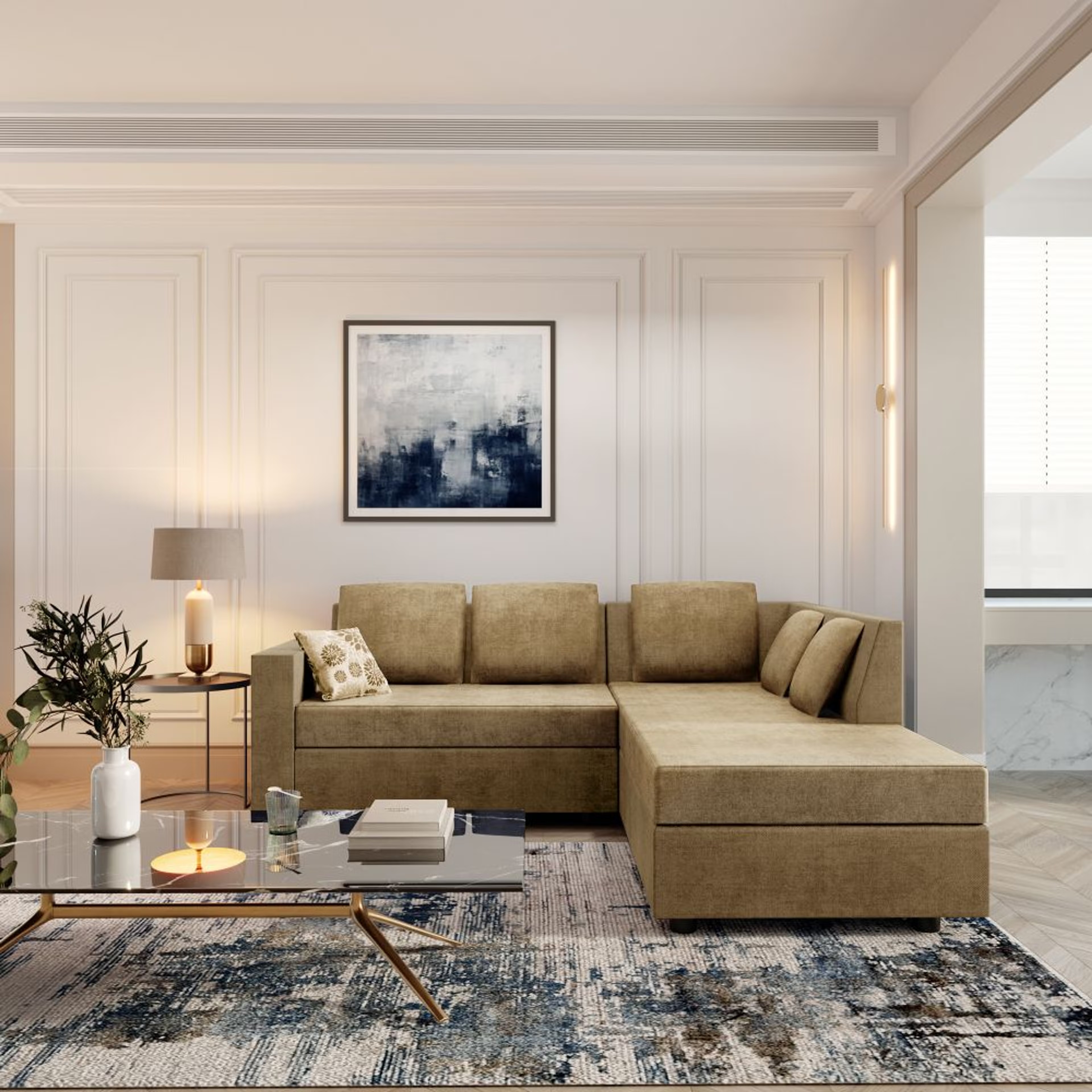 Wakefit Skiver L Shape 5 Seater Sofa Set (2 Seater + Right Aligned Chaise) Sectional, Set (2 Seater + Right Aligned Chaise), Amphora Brown
