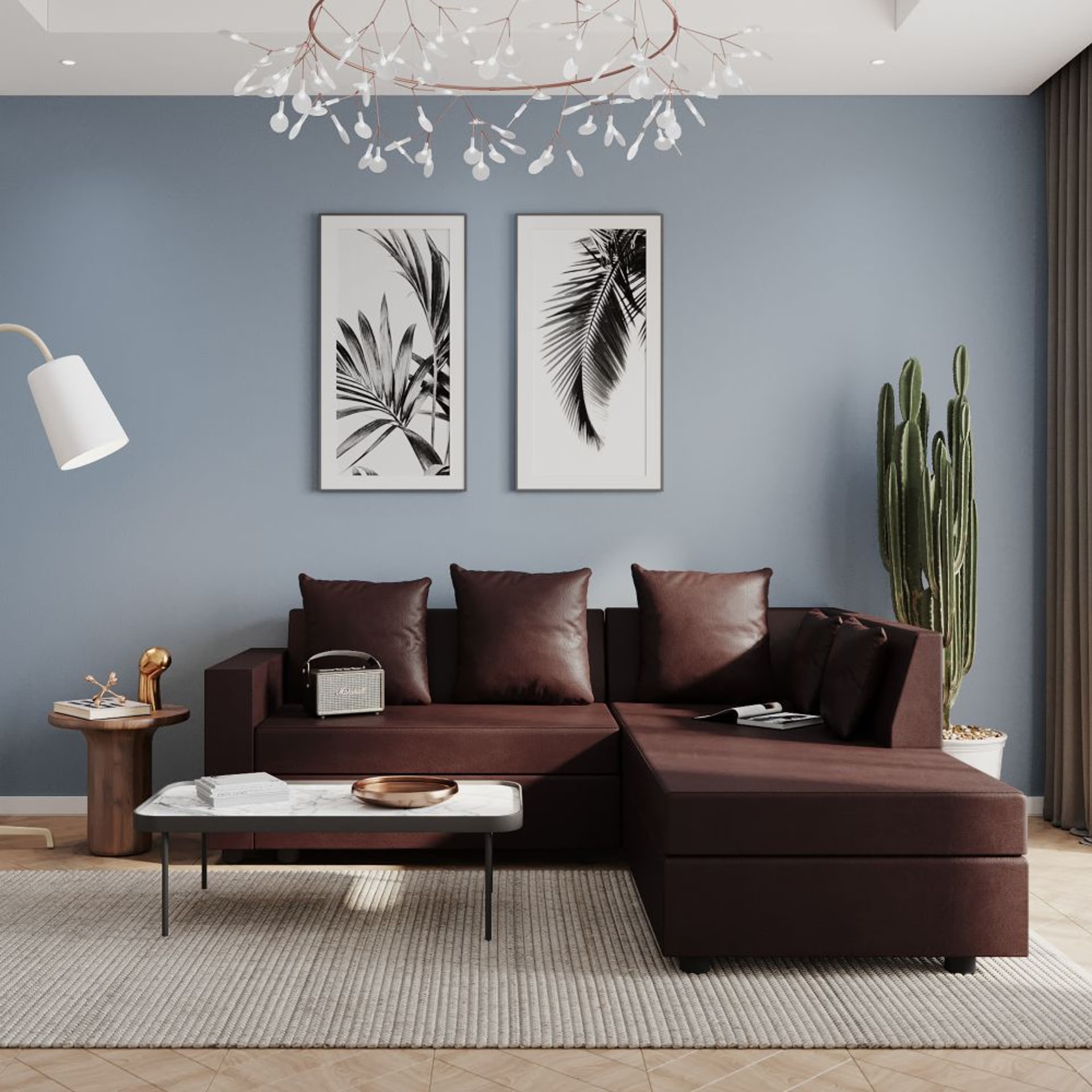 Wakefit Skiver L Shape Sofa Set (2 Seater + Right Aligned Chaise) Sectional, Set (2 Seater + Right Aligned Chaise), Dark Fantasy