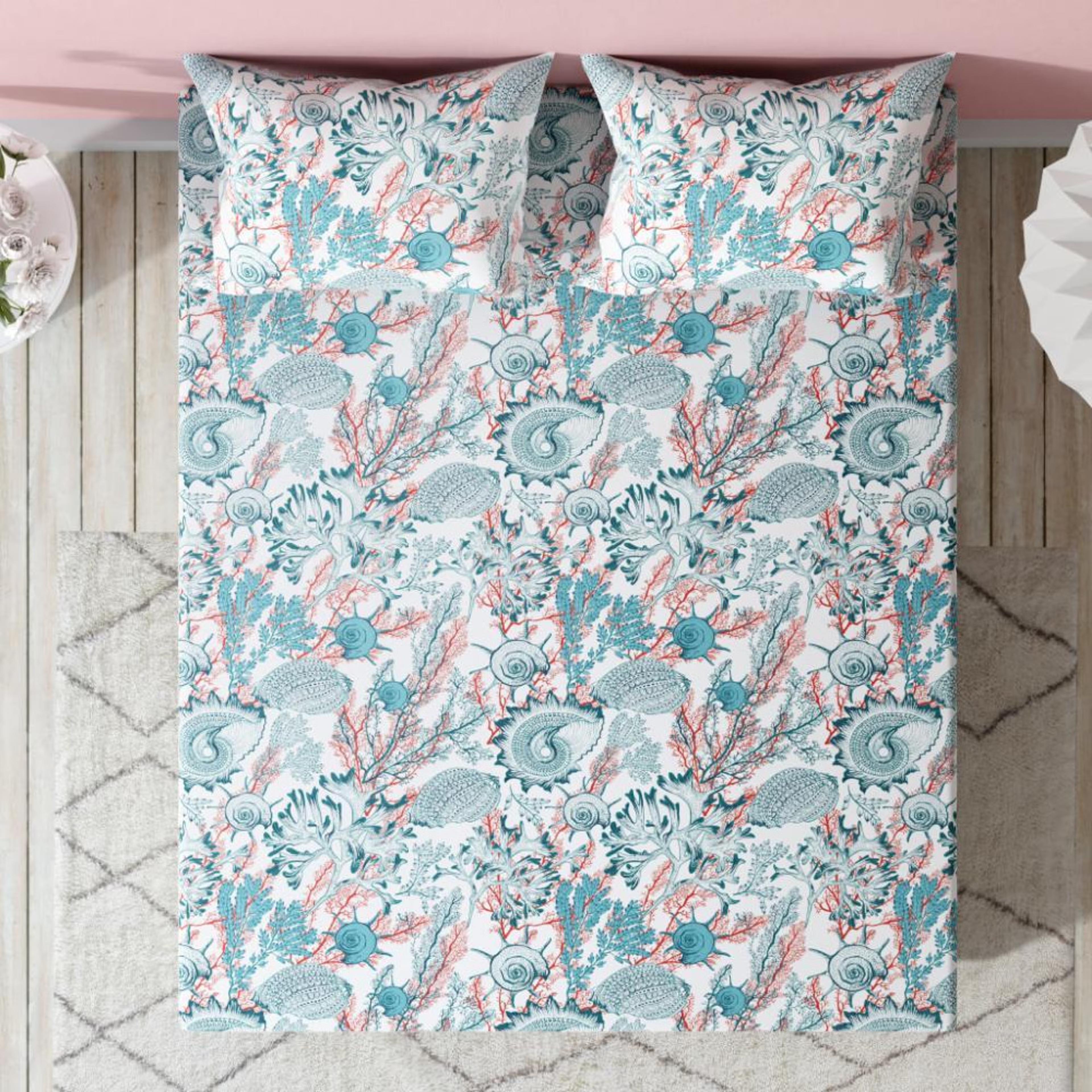 100% Cotton 200 TC Fitted Bedsheet With 2 Pillow Covers | Aquatic Queen, 75" x 60", Aquatic | 1.91m x 1.52m Queen - 75" x 60\