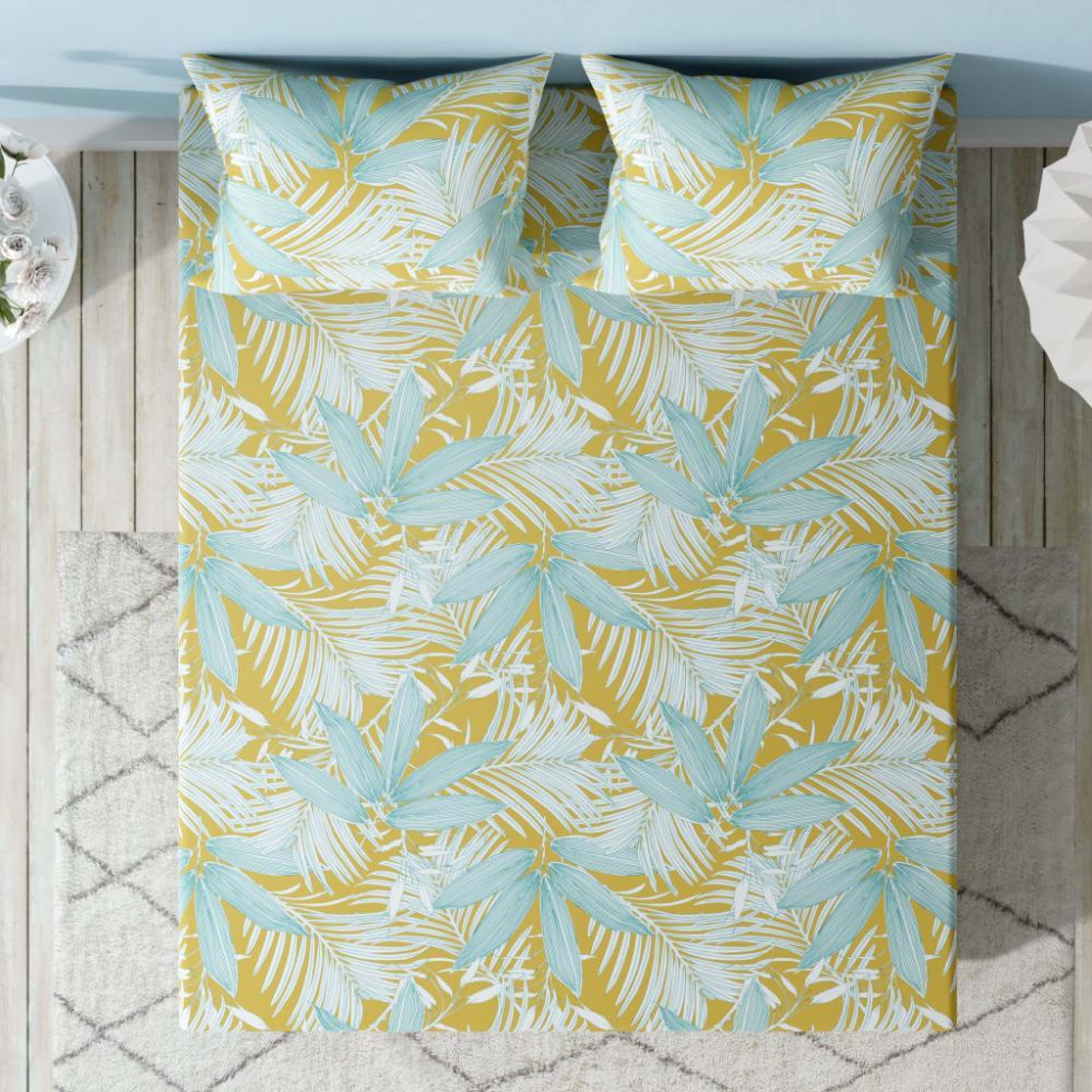 100% Cotton 200 TC Fitted Bedsheet With 2 Pillow Covers | Adam Yellow Queen, 75" x 60", Adam Yellow | 1.91m x 1.52m Queen - 75" x 60\